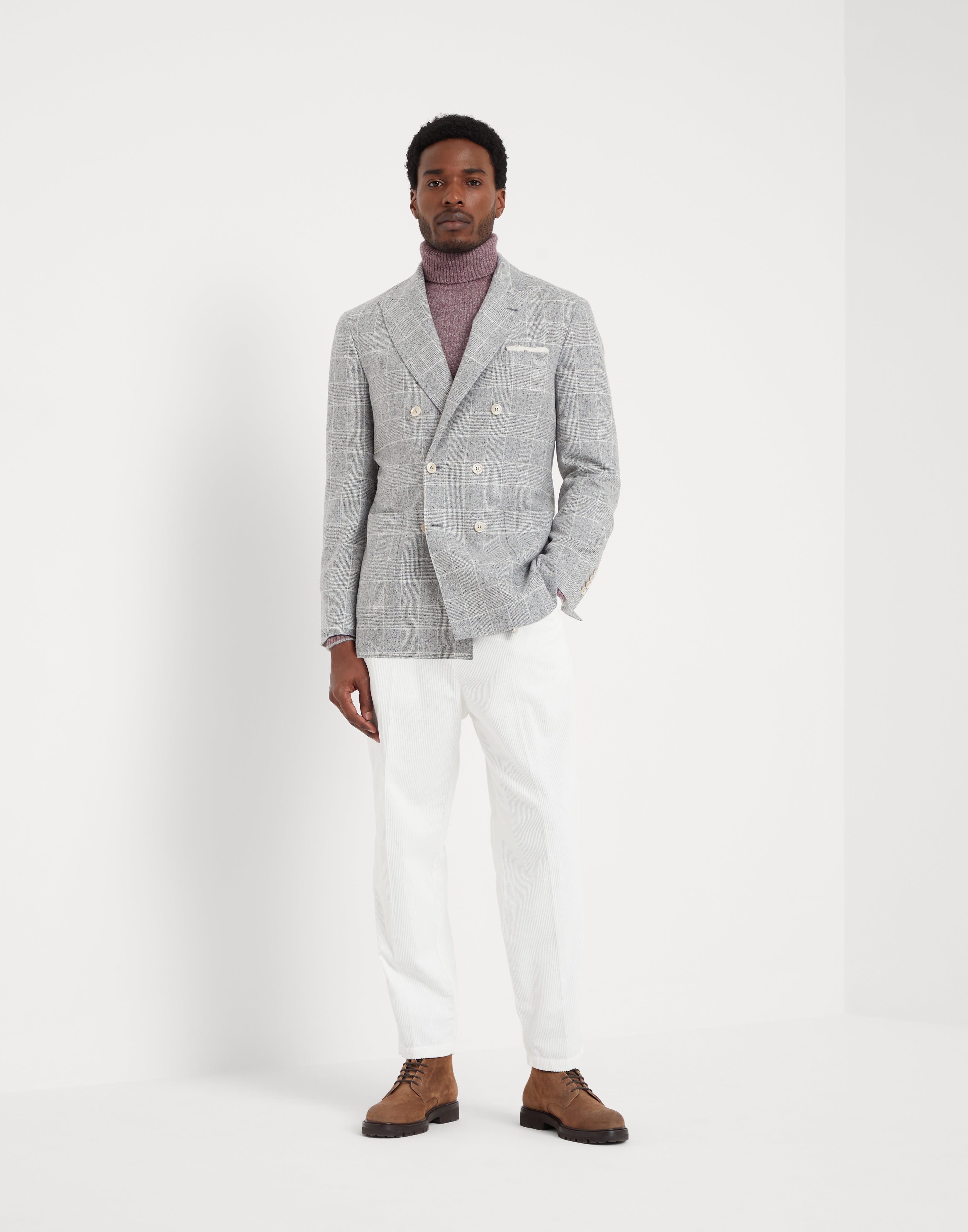 Flecked silk, wool and cashmere Prince of Wales one-and-a-half breasted deconstructed blazer with pa - 5