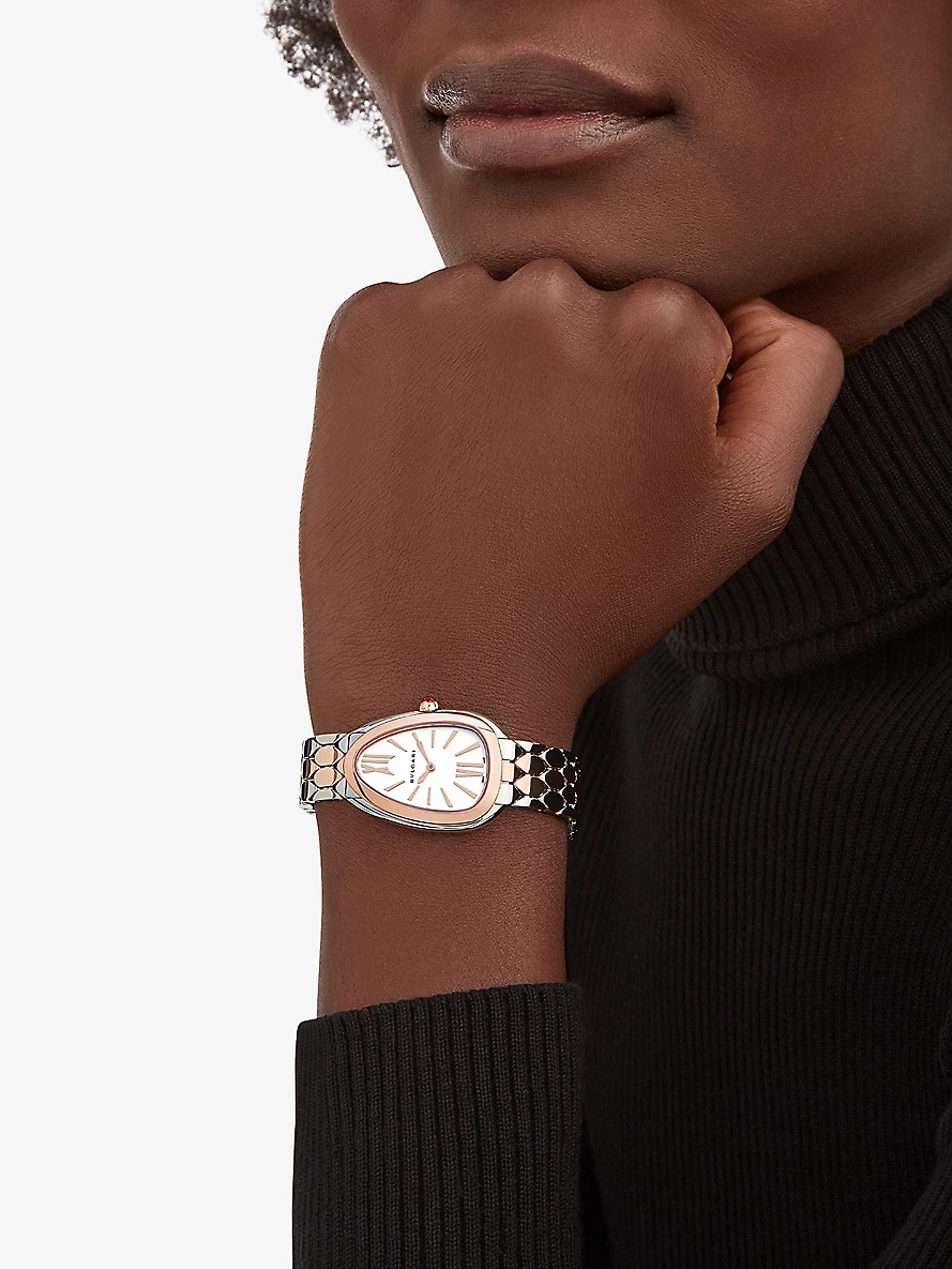 Serpenti Seduttori 18ct rose-gold and stainless-steel quartz watch - 5