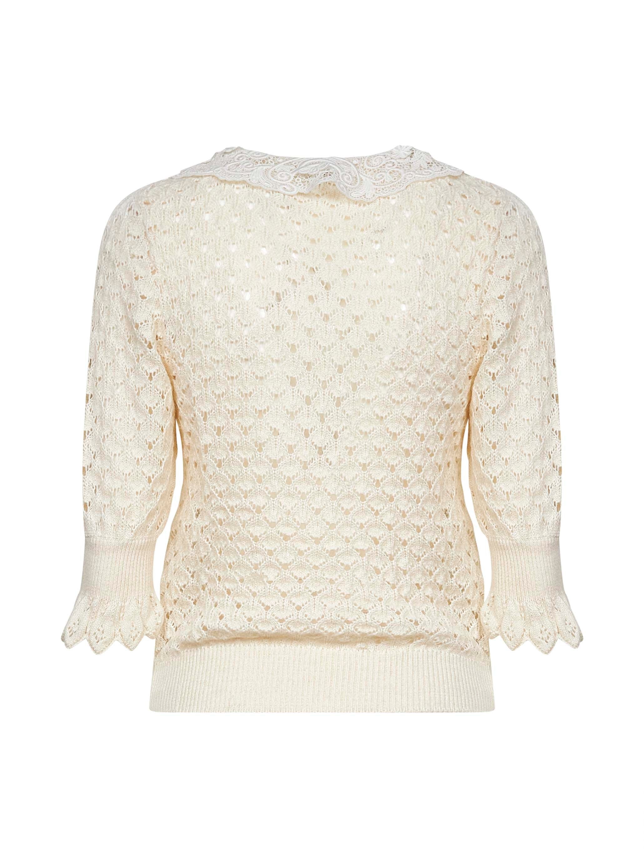 Ivory knit polo shirt with lace collar - 2