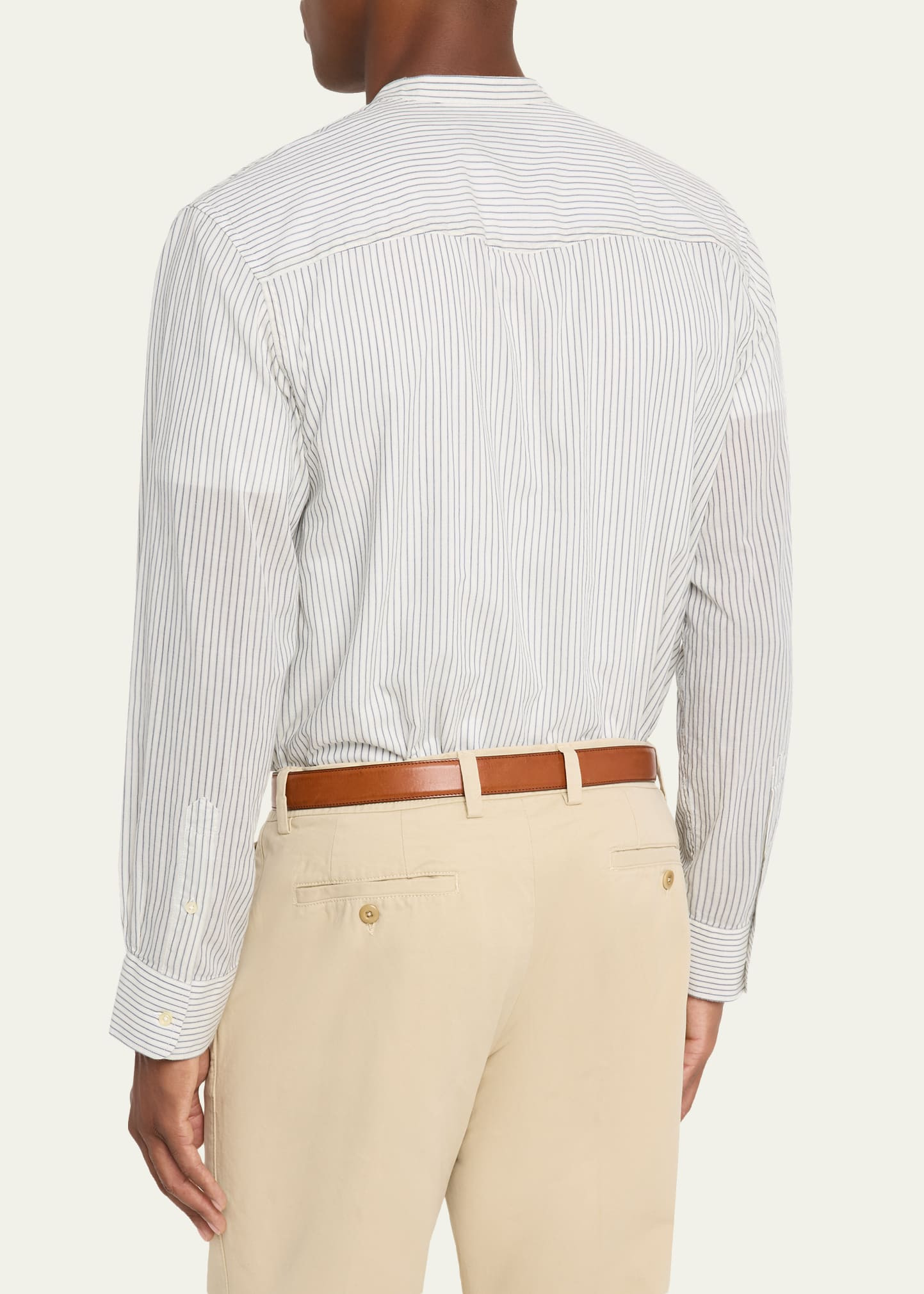 Men's Gali Band-Collar Cotton Stripe Button-Down Shirt - 3