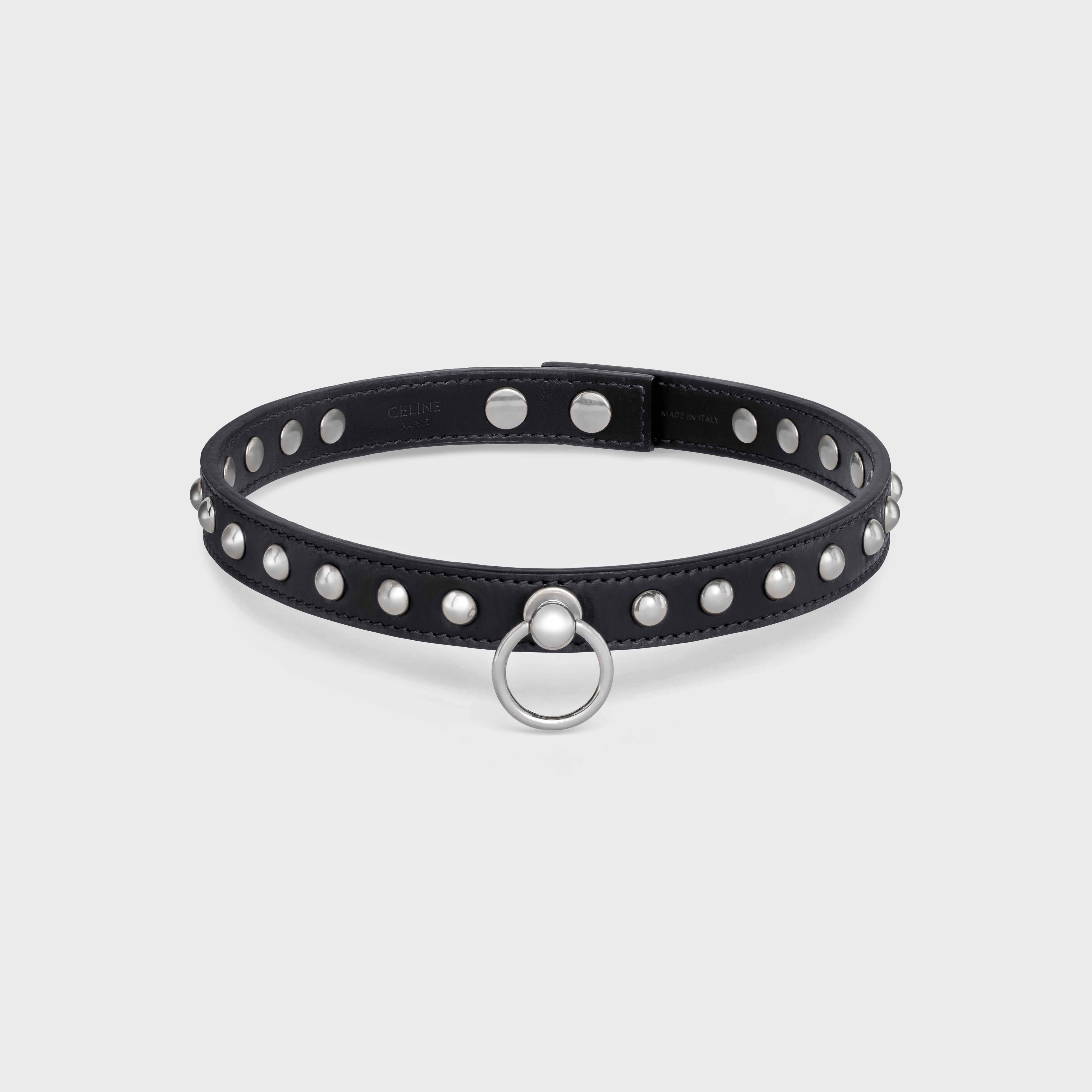 Stud Choker Celine Biker in Washed Calfskin and Brass with silver finish - 1