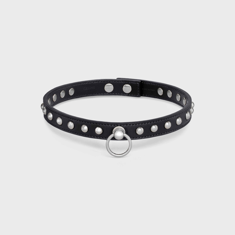 Stud Choker Celine Biker in Washed Calfskin and Brass with silver finish 1