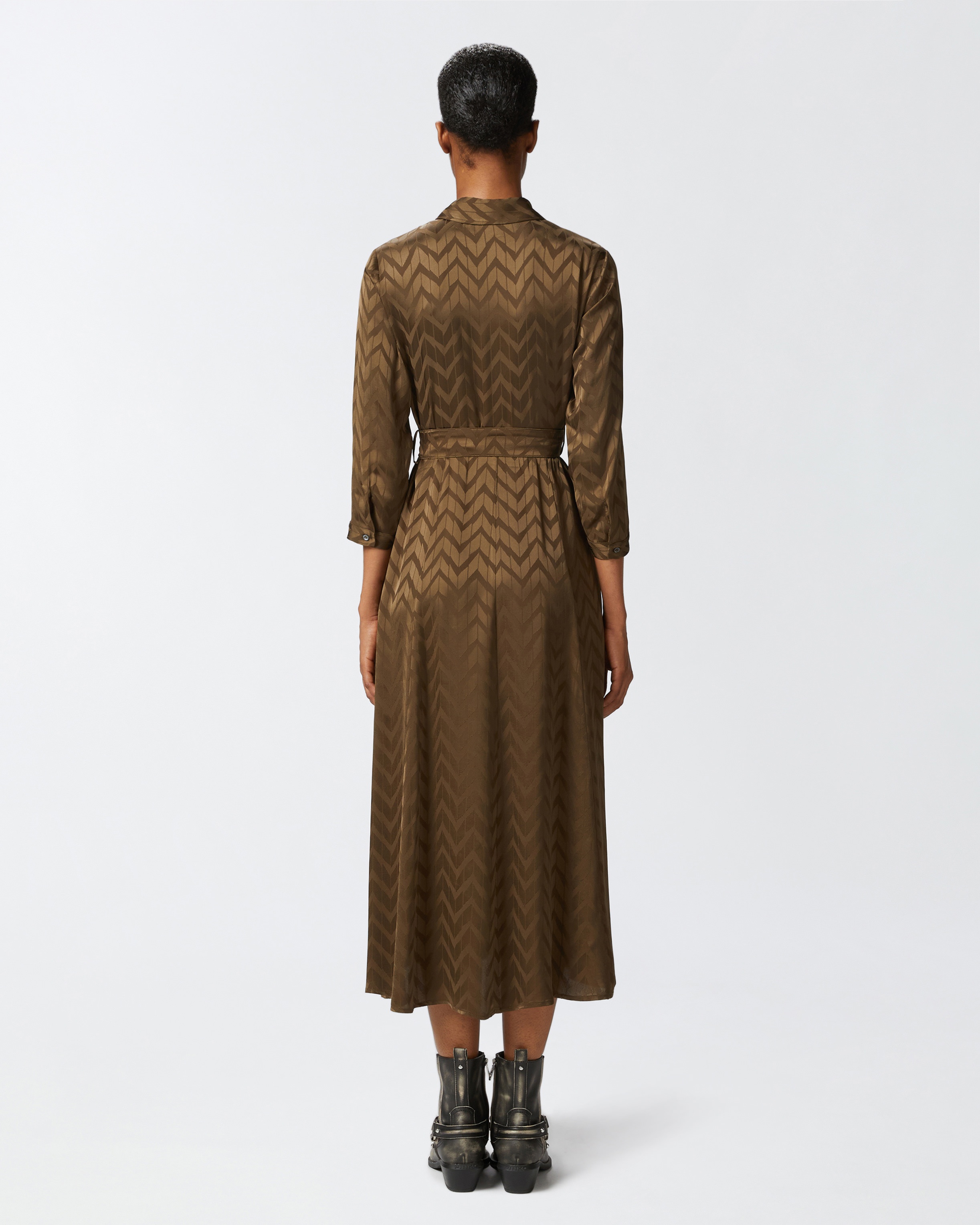 LONG HERRINGBONE SATIN SHIRT DRESS - 4
