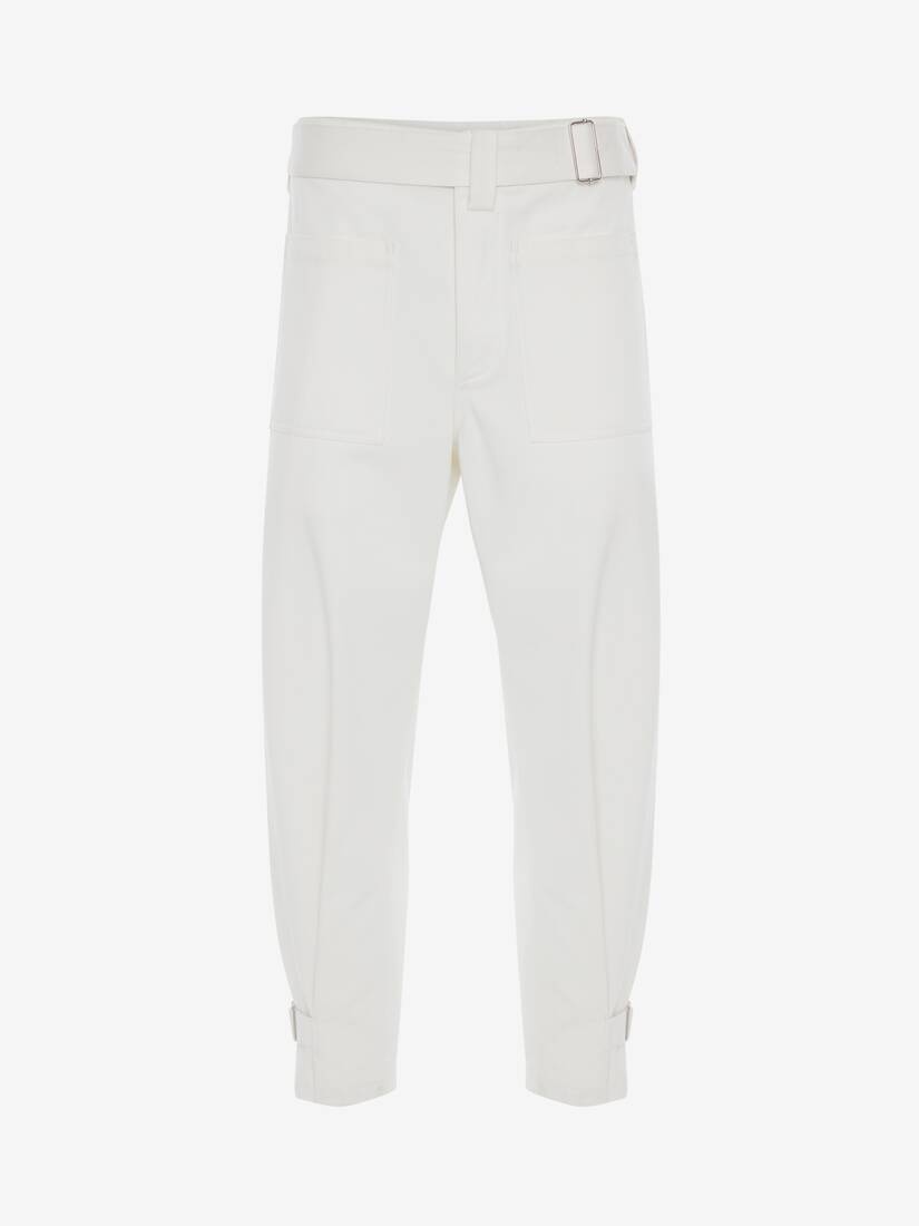 Men's Belted Military Trousers in White - 1