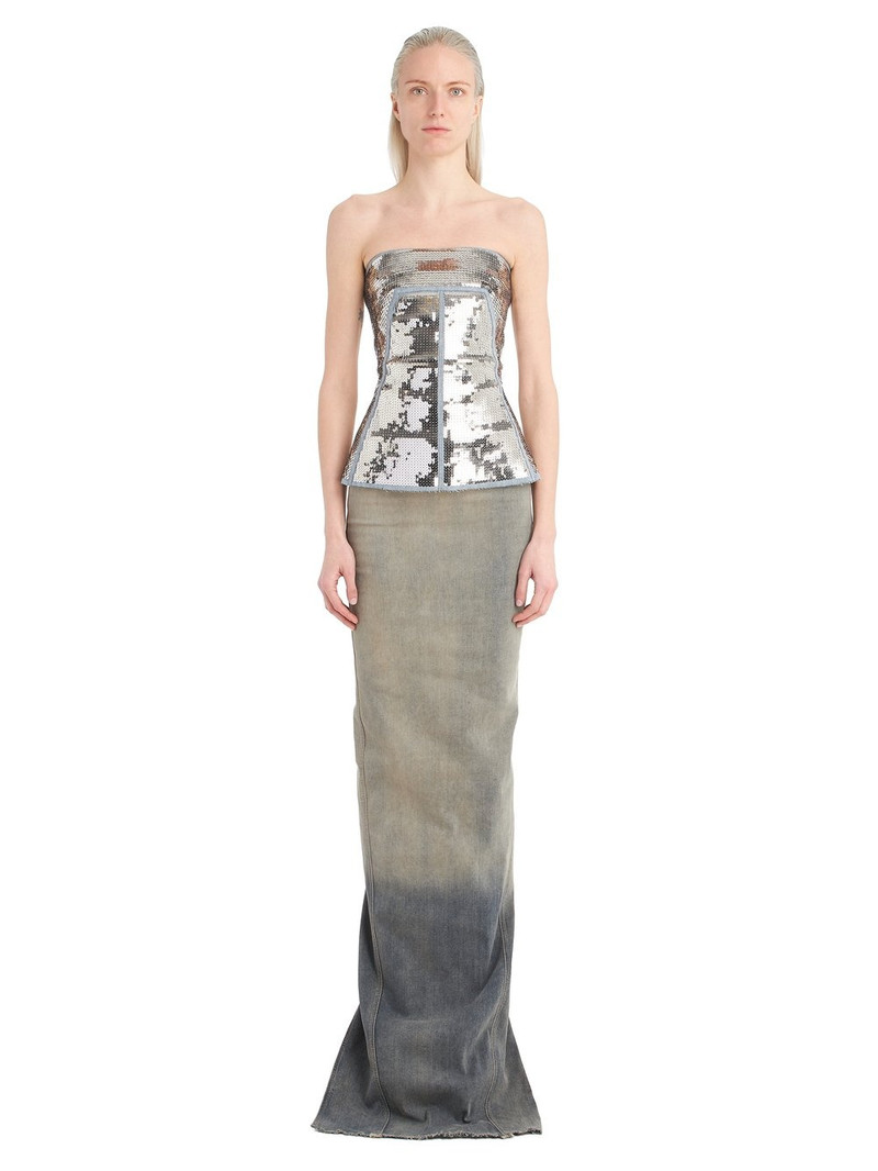 Rick Owens Strapless sequined denim bustier top outlook
