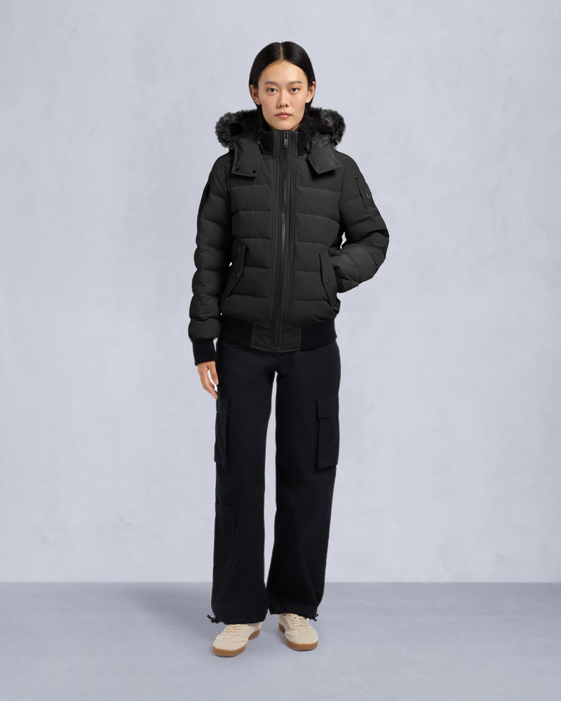 MOOSE KNUCKLES ONYX LADRIERE SHEARLING TRIM BOMBER JACKET outlook