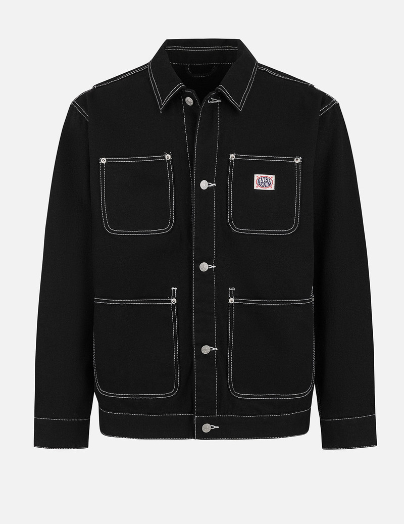 EVISU Godhead and Map Appliqué Embroidery Fashion Fit Worker Denim Jacket outlook