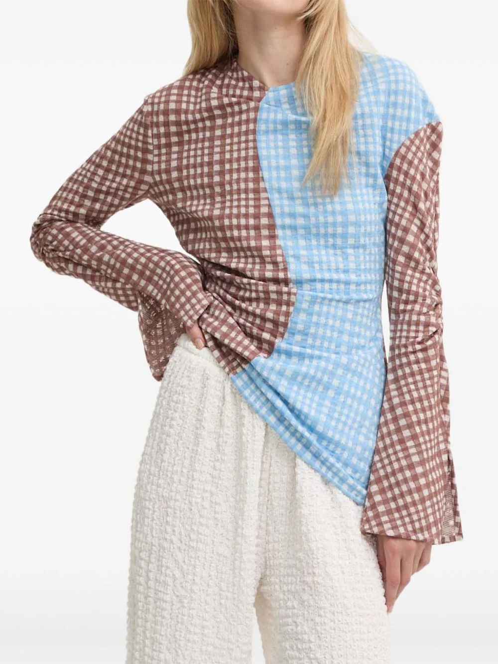 gingham-pattern panelled blouse - 1