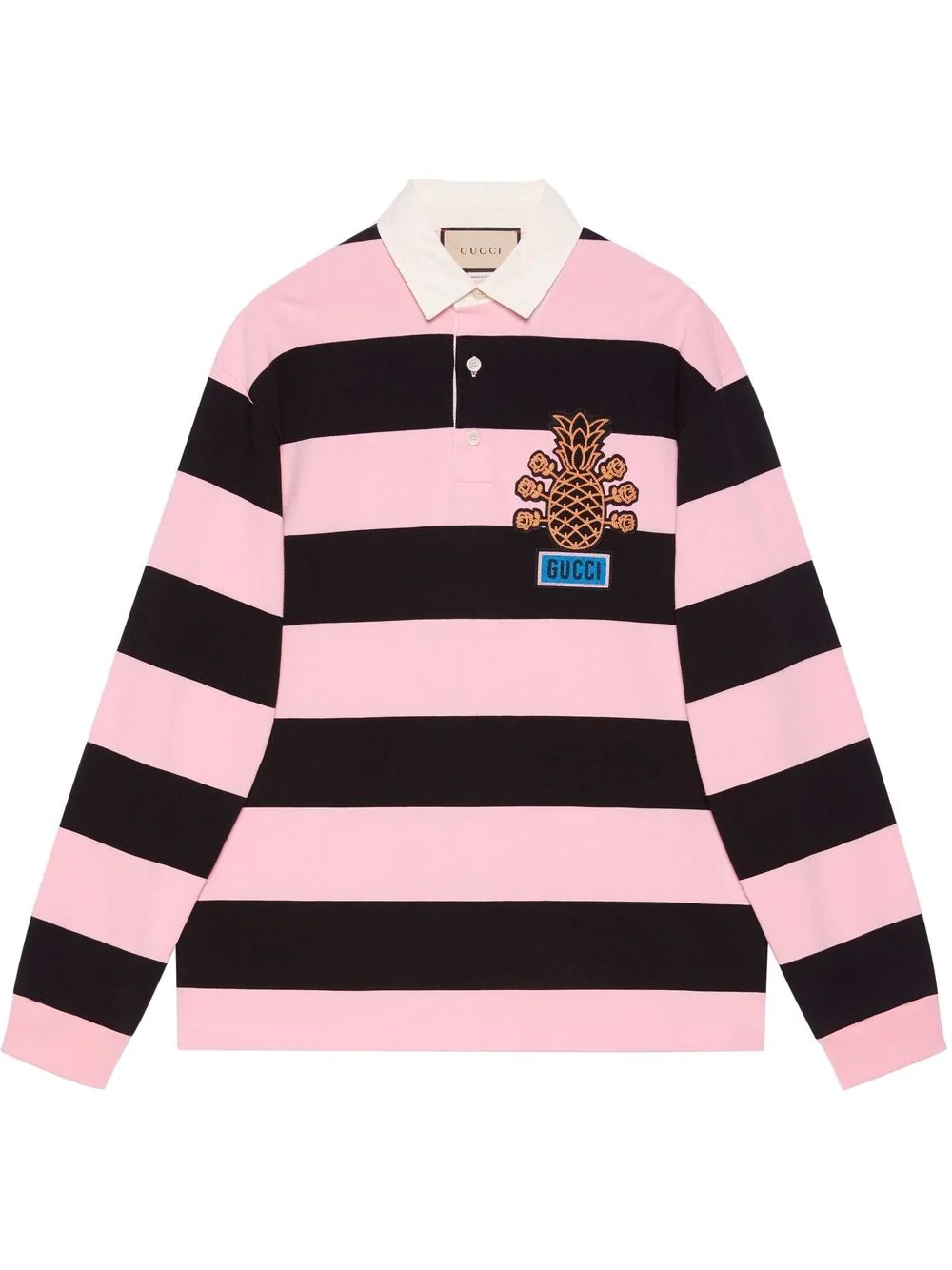 Bee-embroidered striped polo shirt - 1