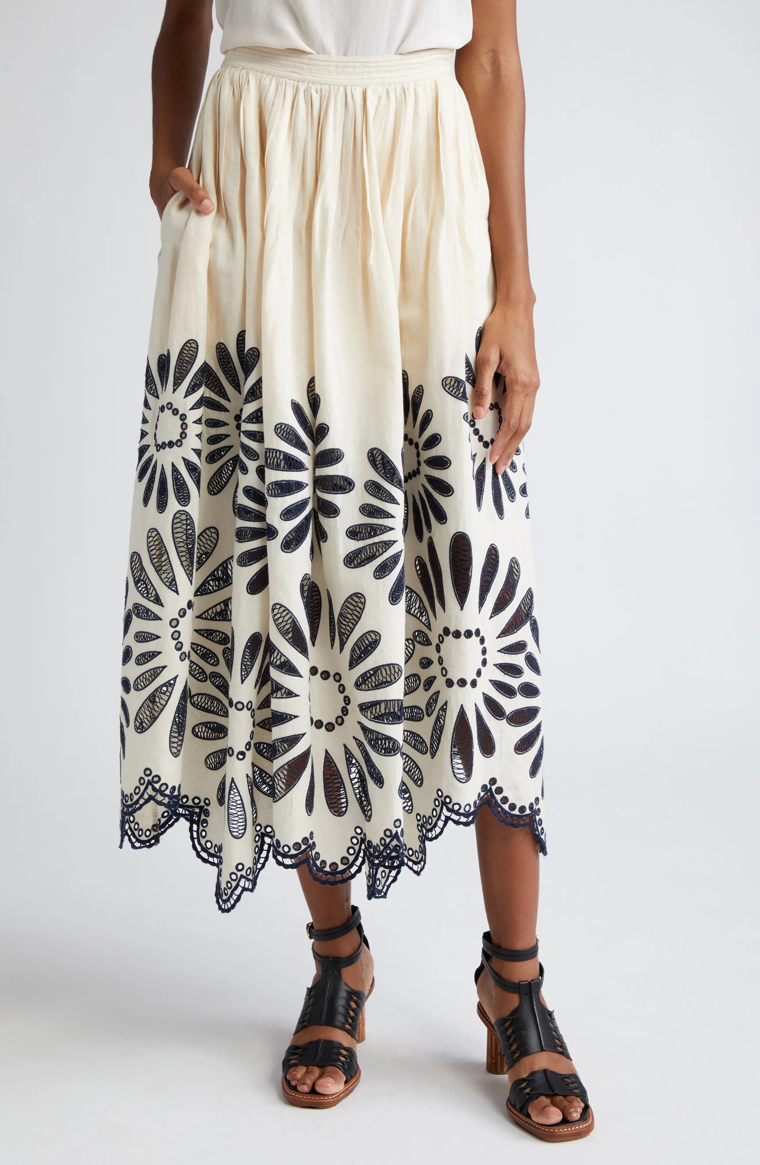 Annisa Embroidered Linen Blend Maxi Skirt - 1