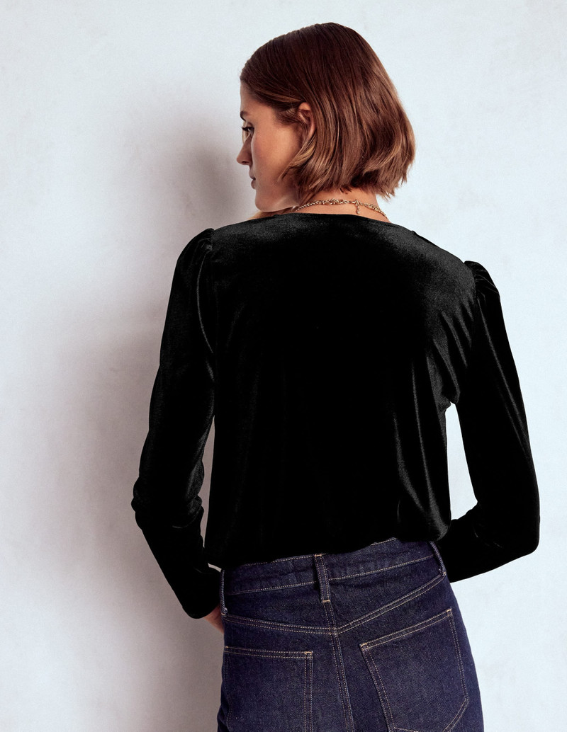 Flora V-Neck Velvet Top-Black 4