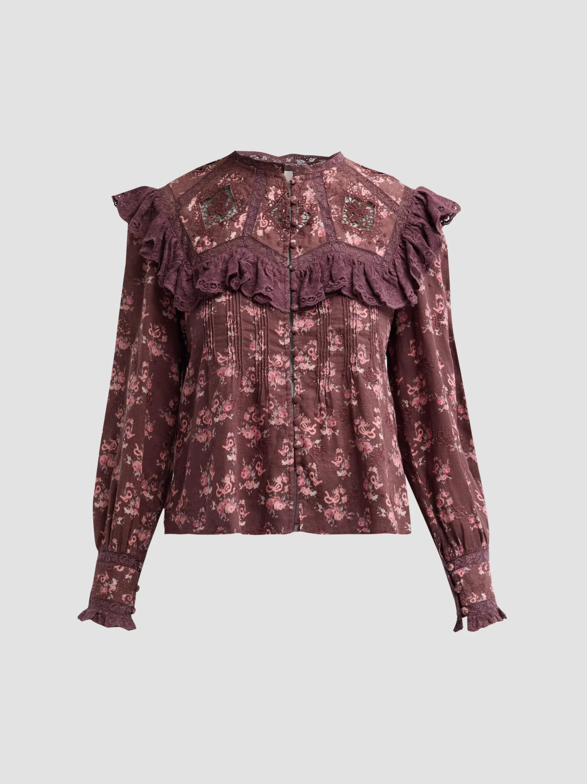 Women's Zephyra Floral Cotton Ruffle-Trim Top - Chocolate Truffle - 1