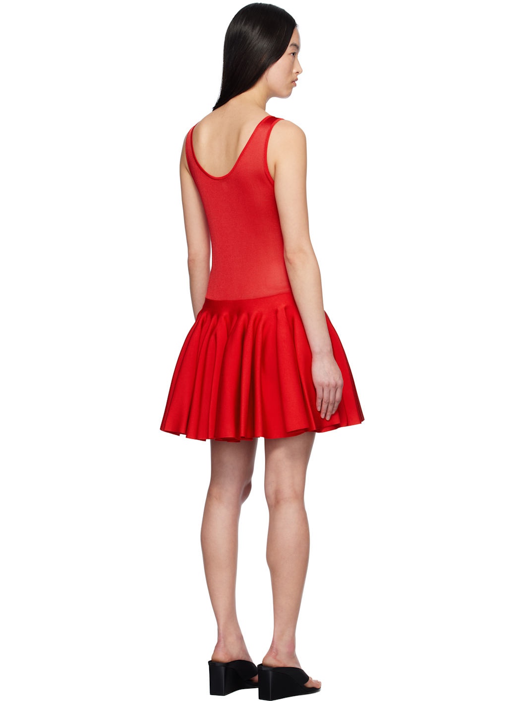 Red Knit Godet Minidress - 3