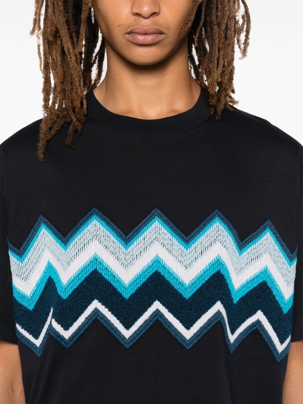 zig zag embroidered cotton T-shirt - 4