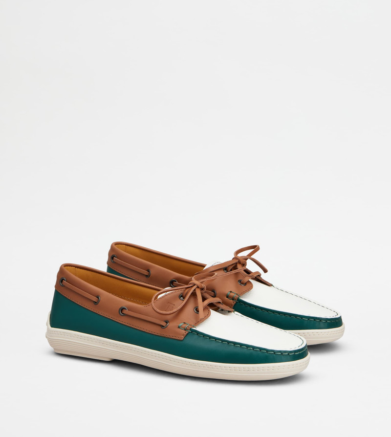 BOAT SHOES IN LEATHER - GREEN, BROWN, WHITE 2