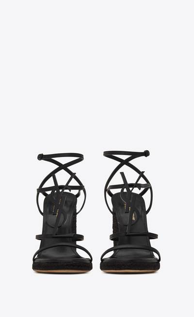 SAINT LAURENT cassandra wedge espadrilles in leather with black monogram outlook