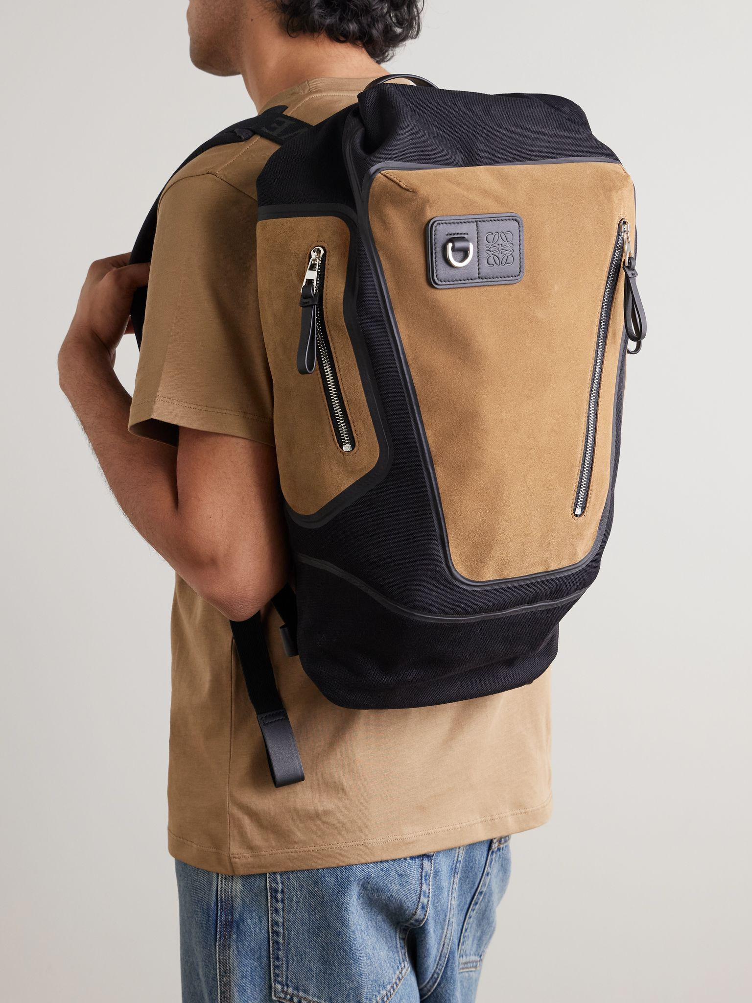 Flex Logo-Embossed Suede and Canvas Backpack Brown - 2