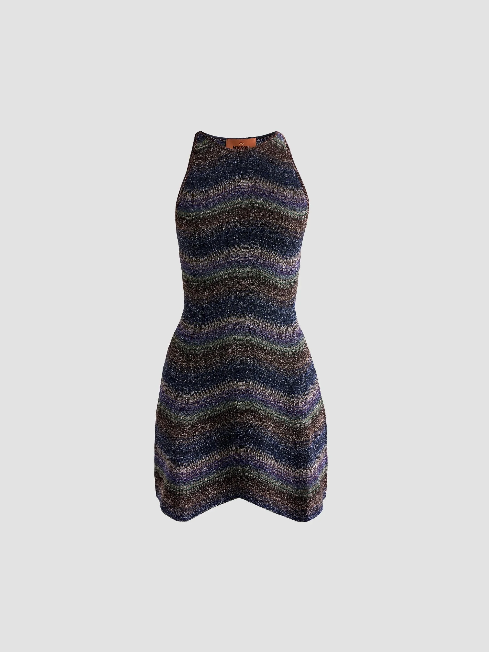 Women's Chevron Sleeveless Mini Dress - Dark Tones - 1