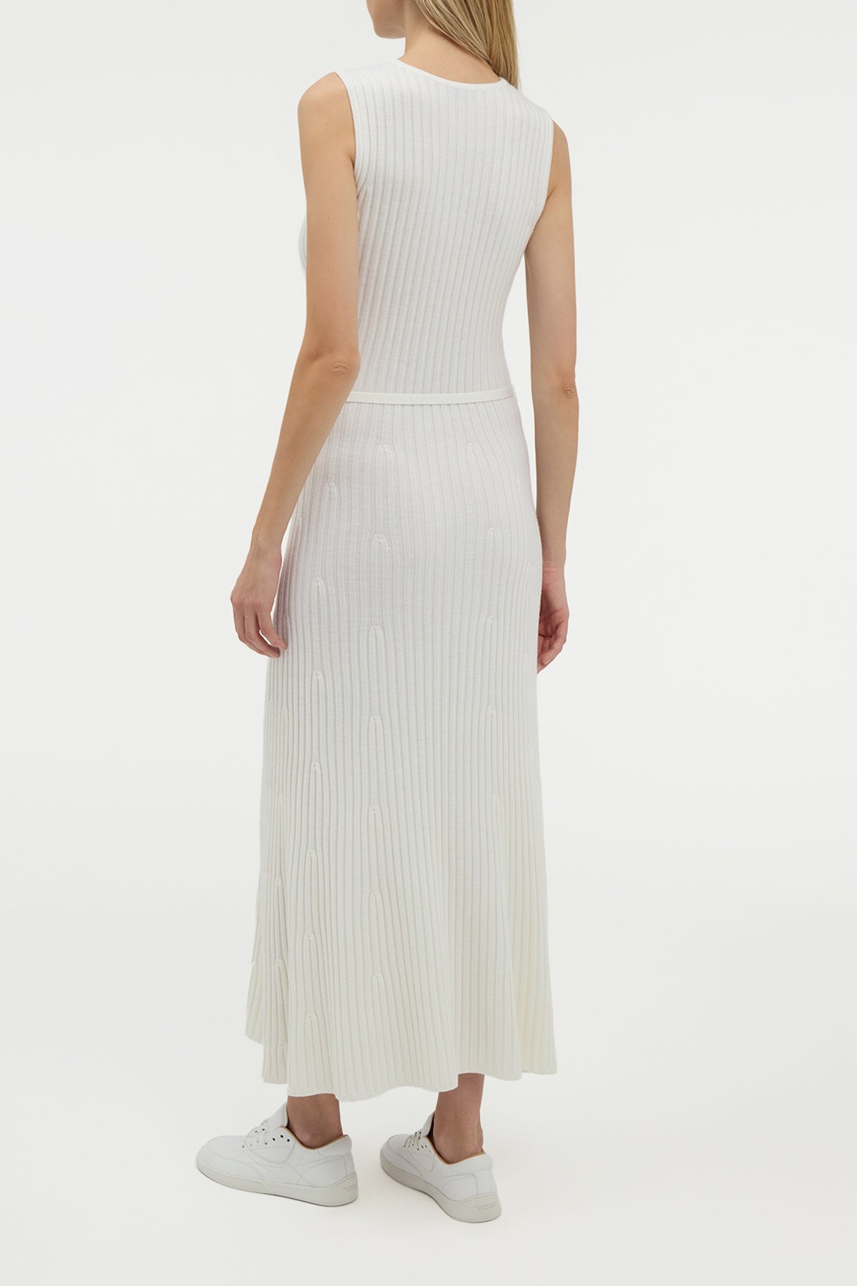 Meier Knit Midi Dress in Ivory Merino Wool Cashmere - 5
