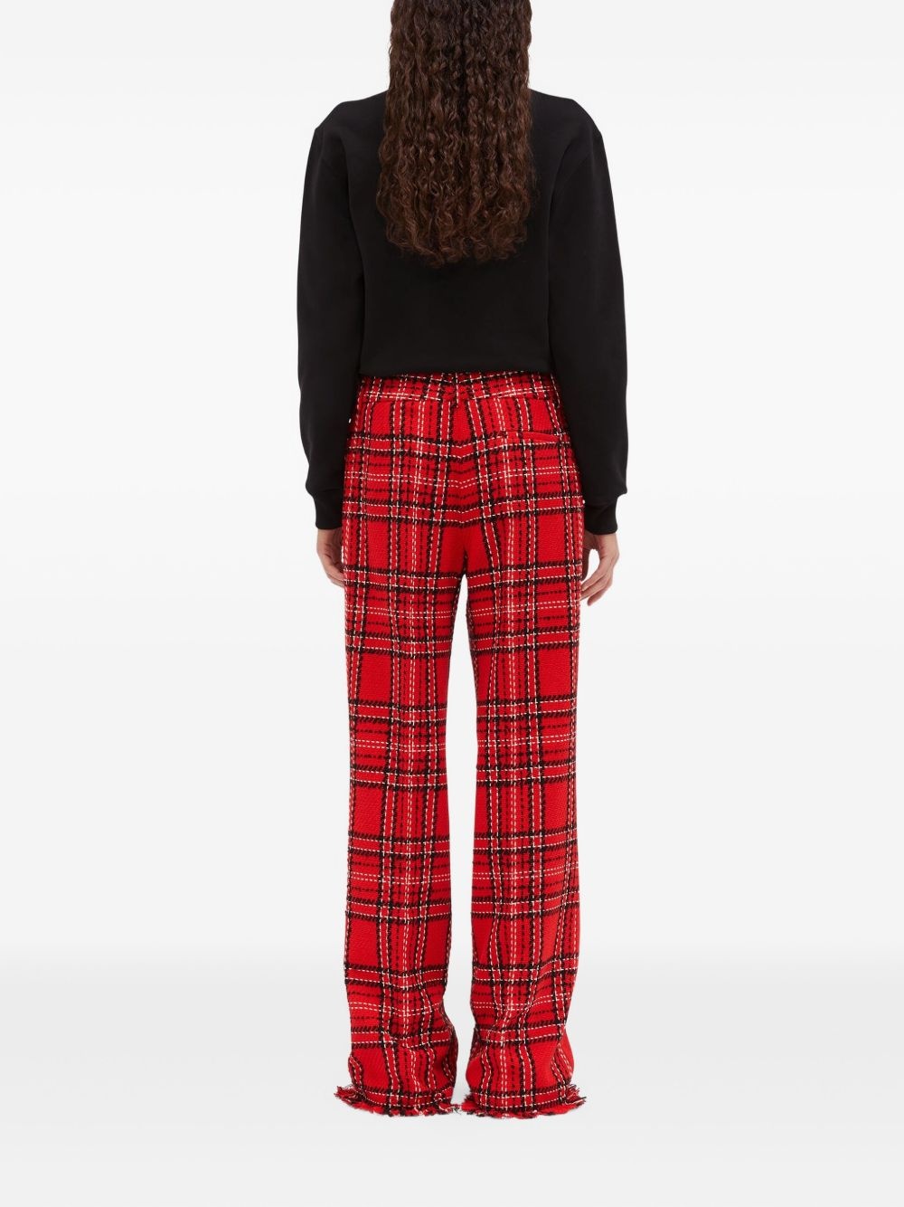 plaid fringed straight trousers - 4