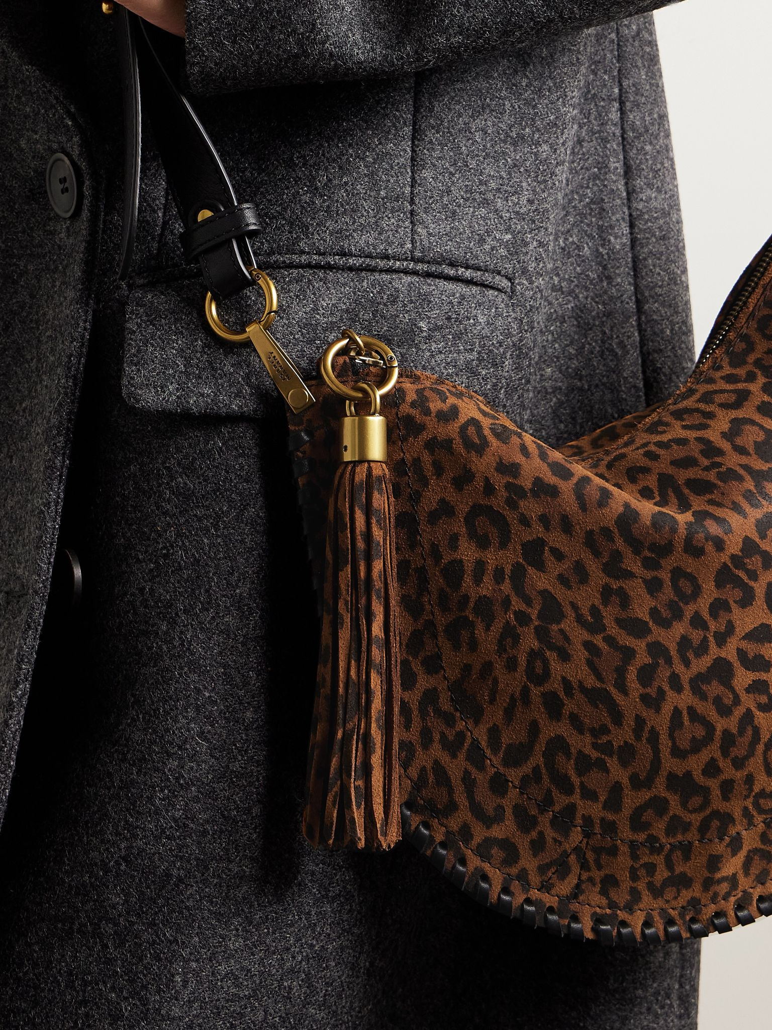 Tasseled leopard-print suede keychain Leopard print - 2