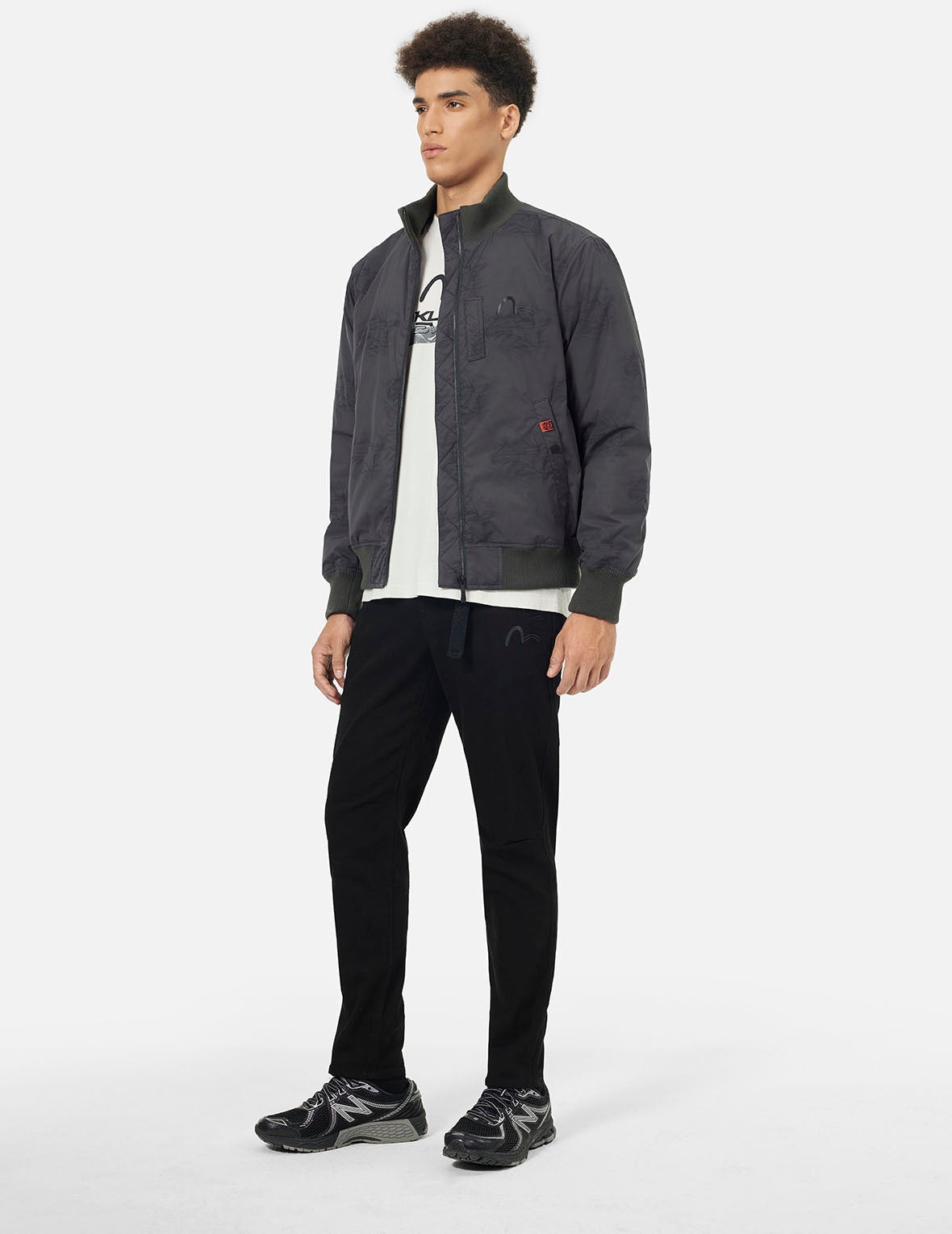 Allover Crinkle Logo Print Regular Fit Padded Bomber Jacket - 3