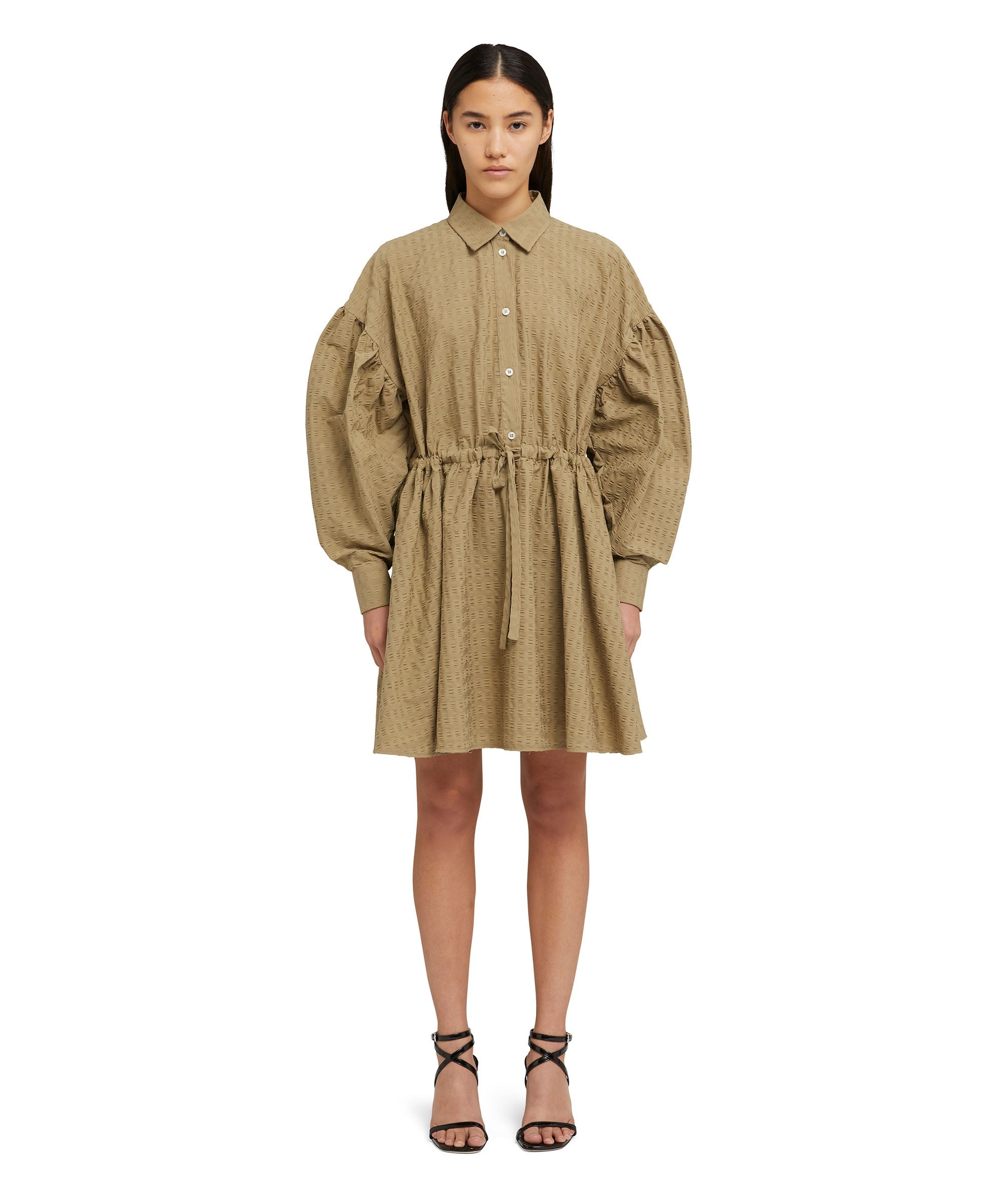 Cotton seersucker short dress with adjustable waistline - 2
