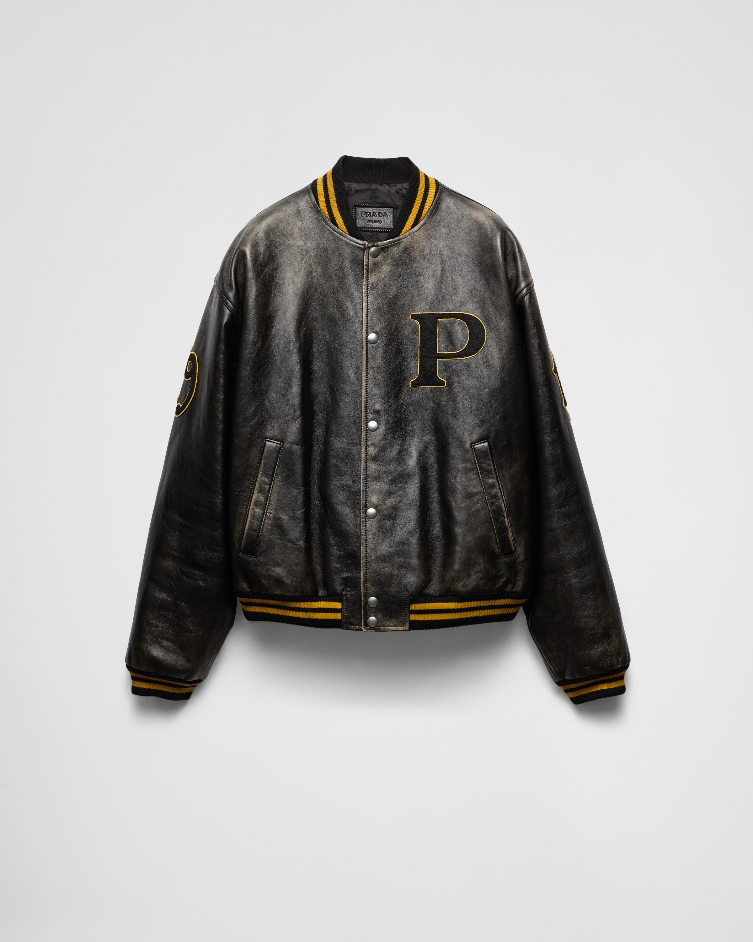 Padded leather bomber jacket - 1