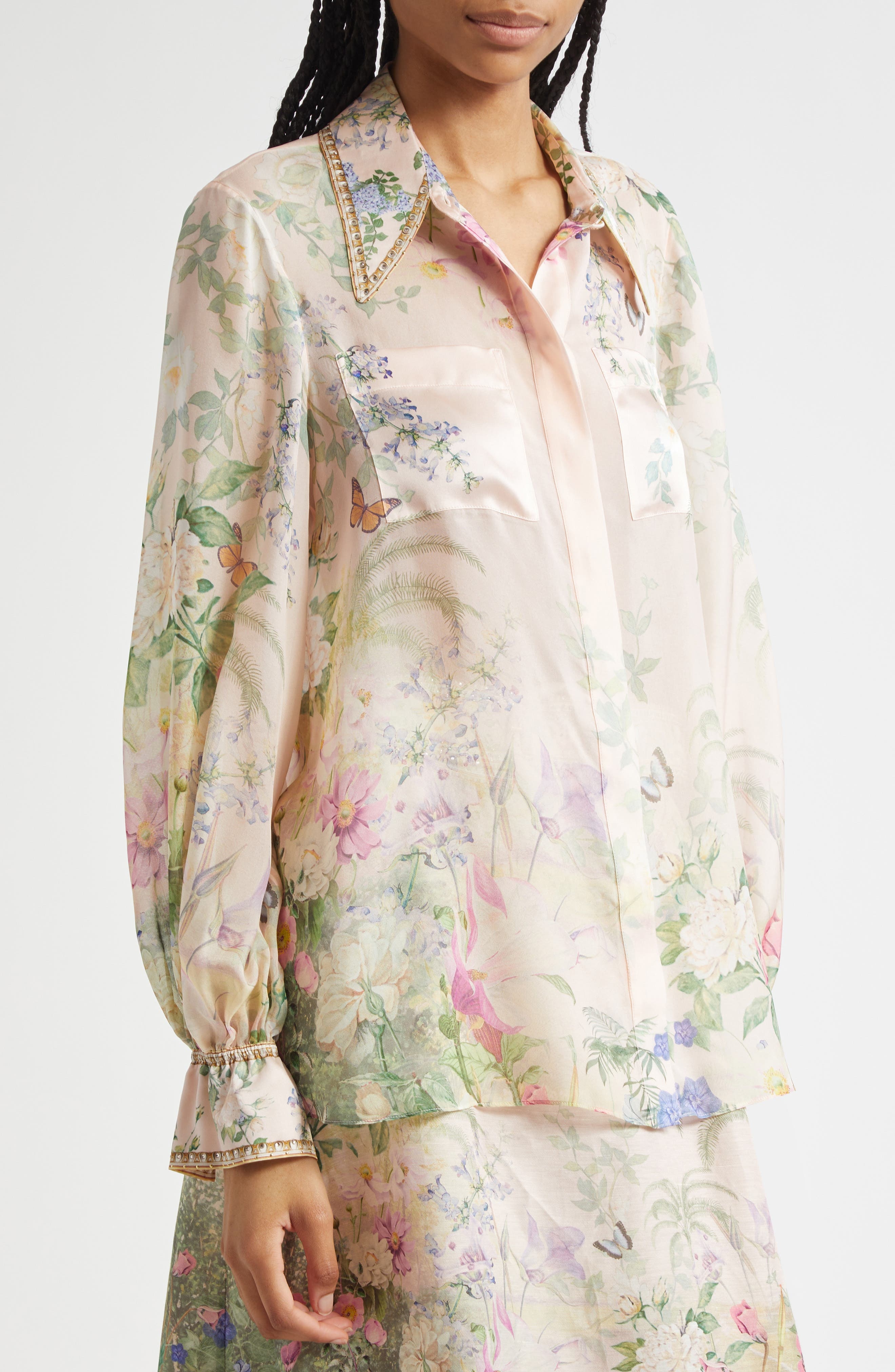Camilla Curved Collar Silk Chiffon Shirt in Palacio Playground at Nordstrom - 5