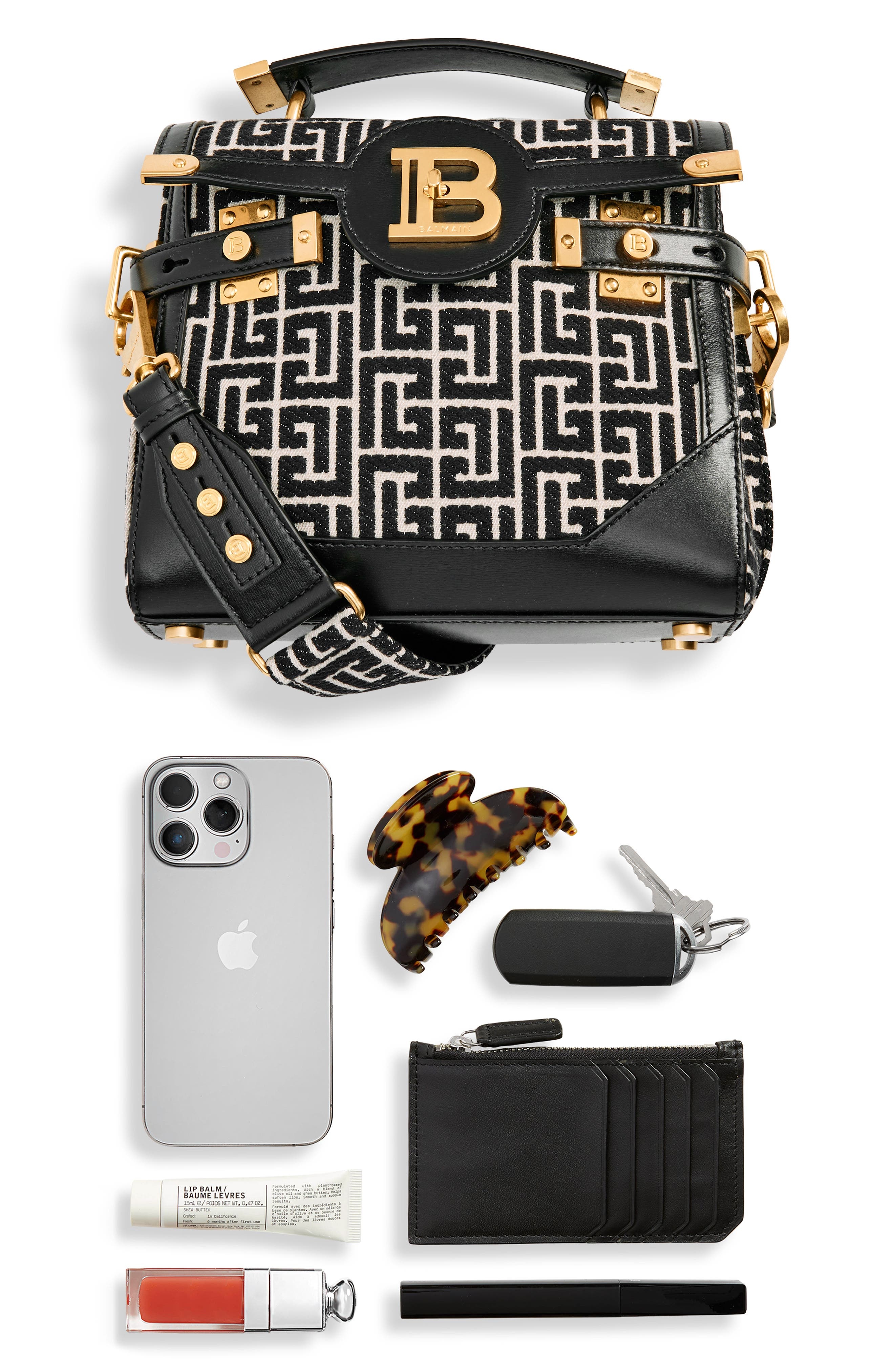 Balmain B-Buzz 23 Monogram Jacquard Top Handle Bag in Ivory/Black at Nordstrom - 6