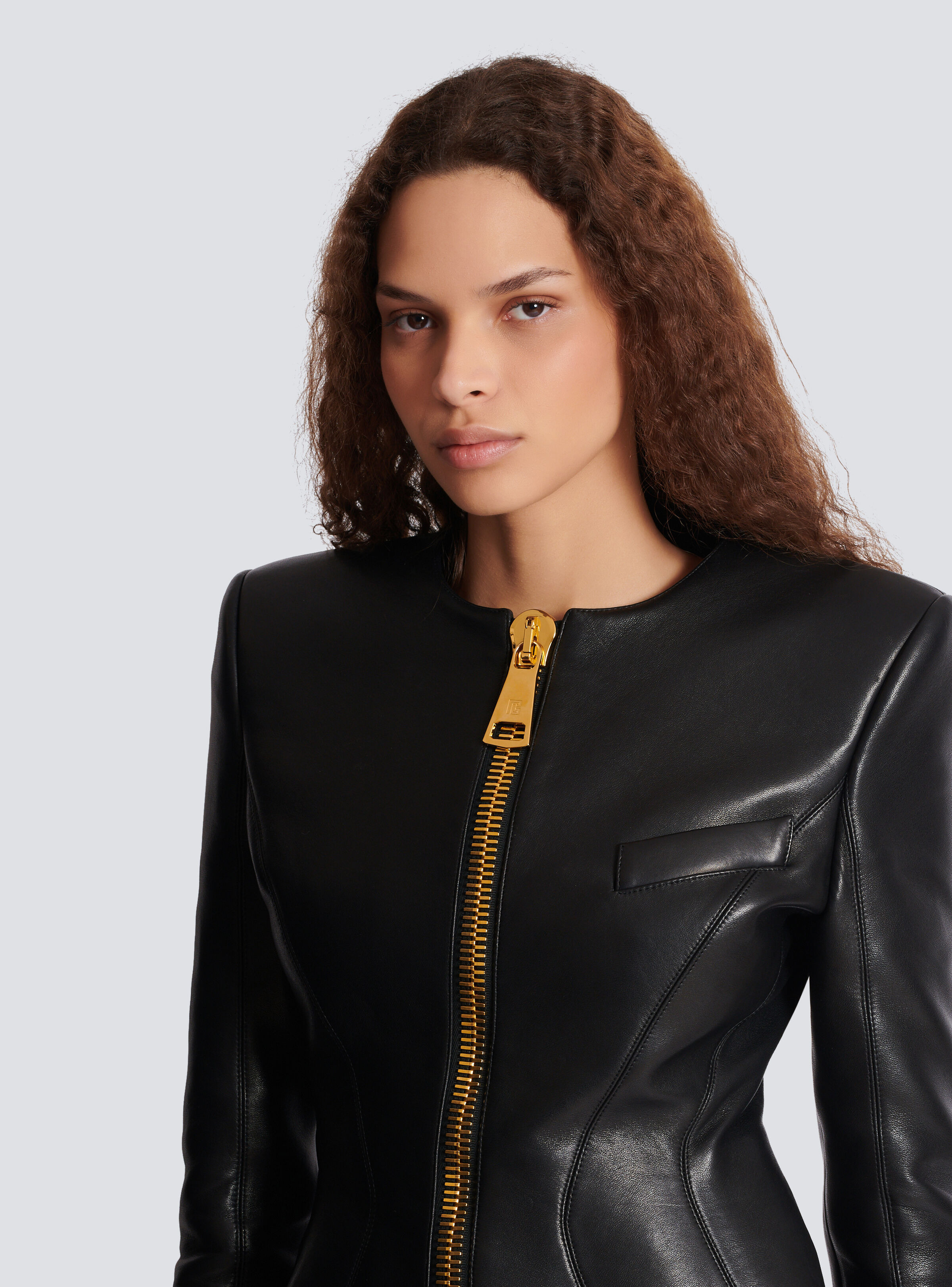 Cropped peplum lambskin jacket - 8