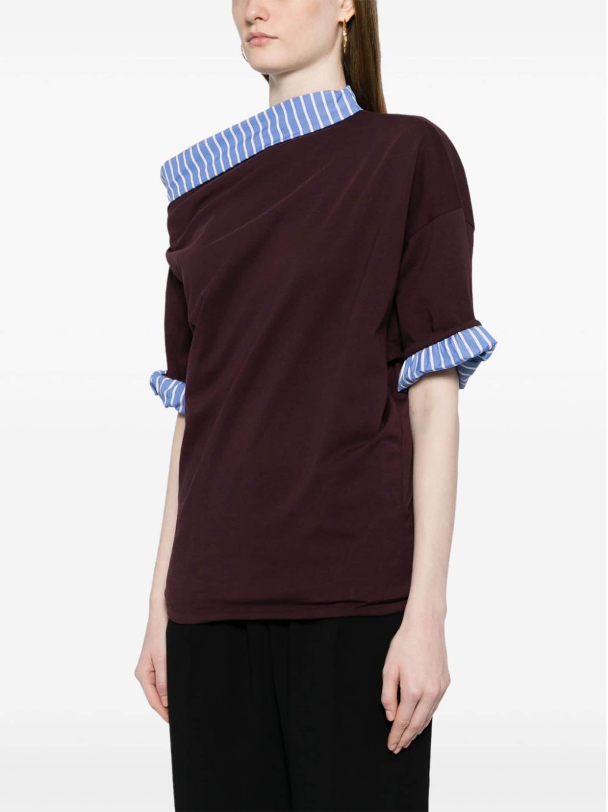 stripe-trim asymmetric cotton T-shirt - 3
