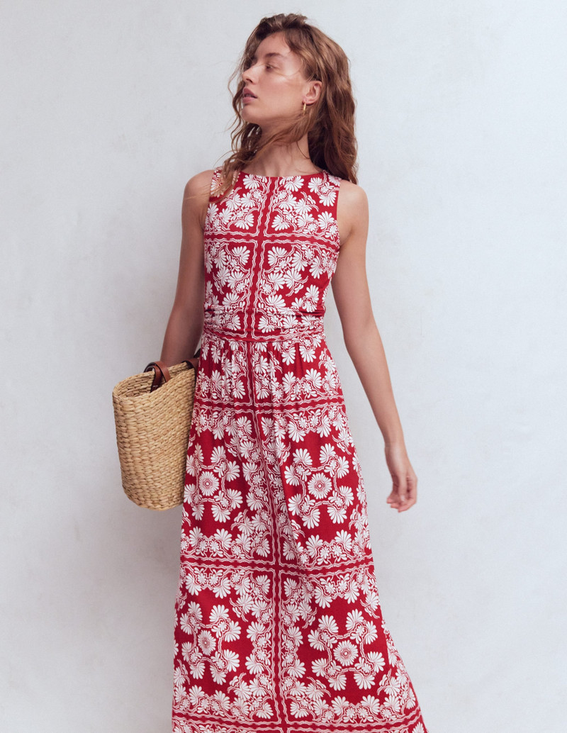 Antonia Jersey Maxi Dress-Rich Chestnut, Botanical Charm - 1