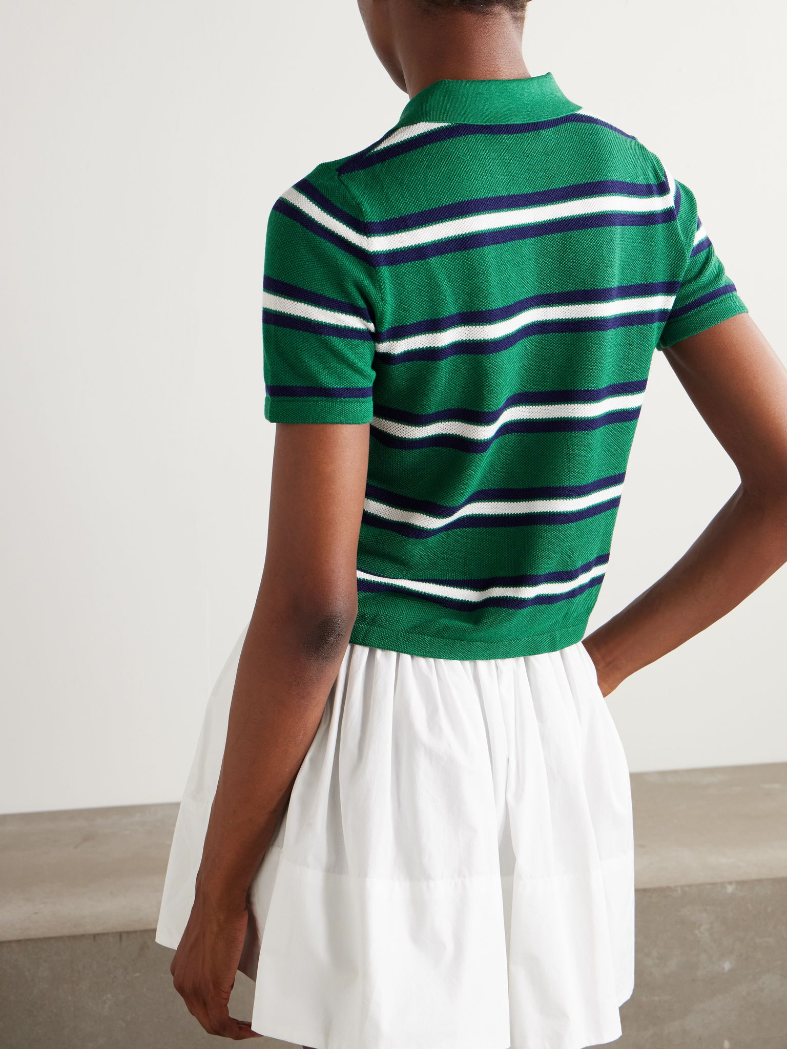 Striped silk and cotton-piqué polo shirt Green - 4