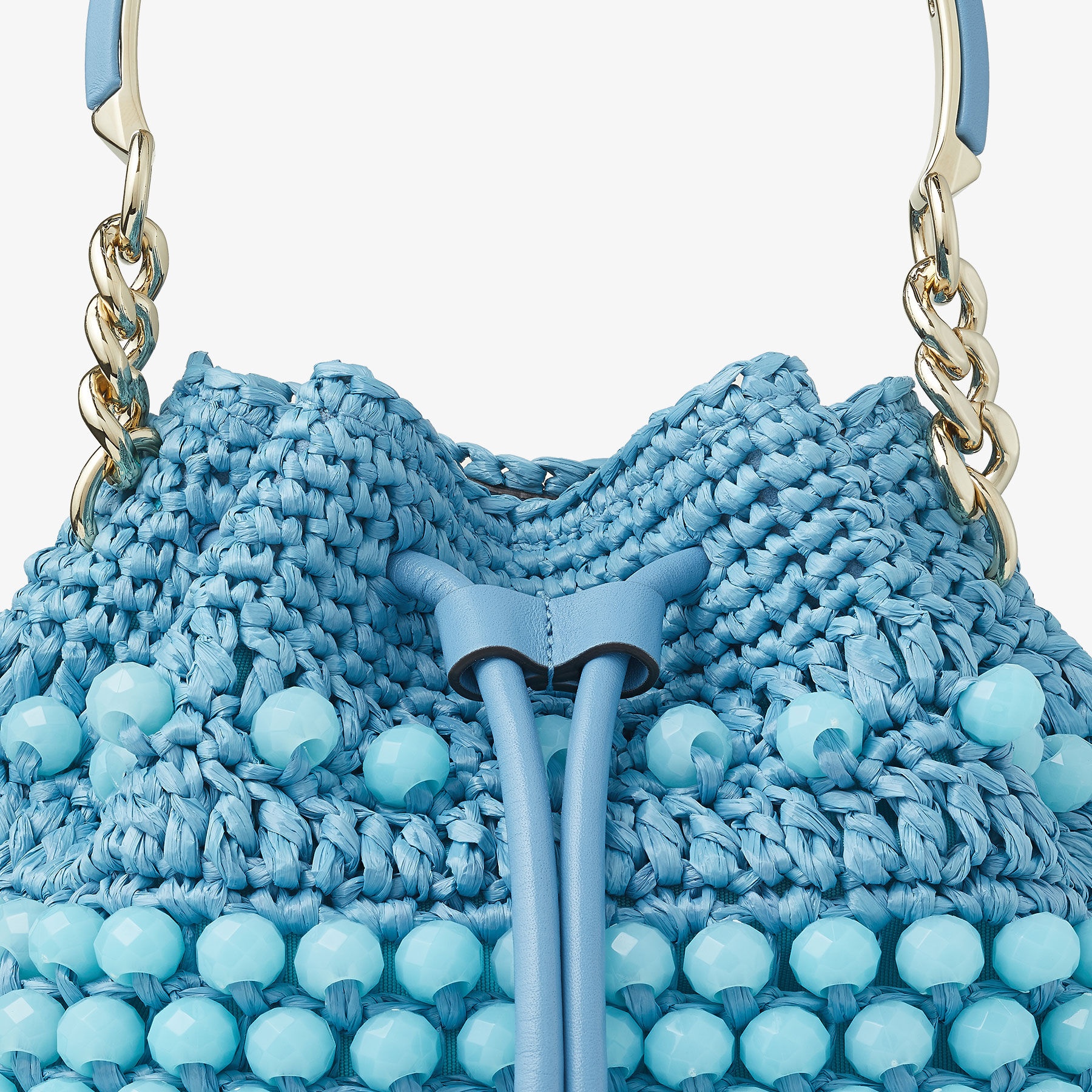 Bon Bon Bucket
Malibu Beaded Raffia and Smooth Leather Bucket Bag - 7