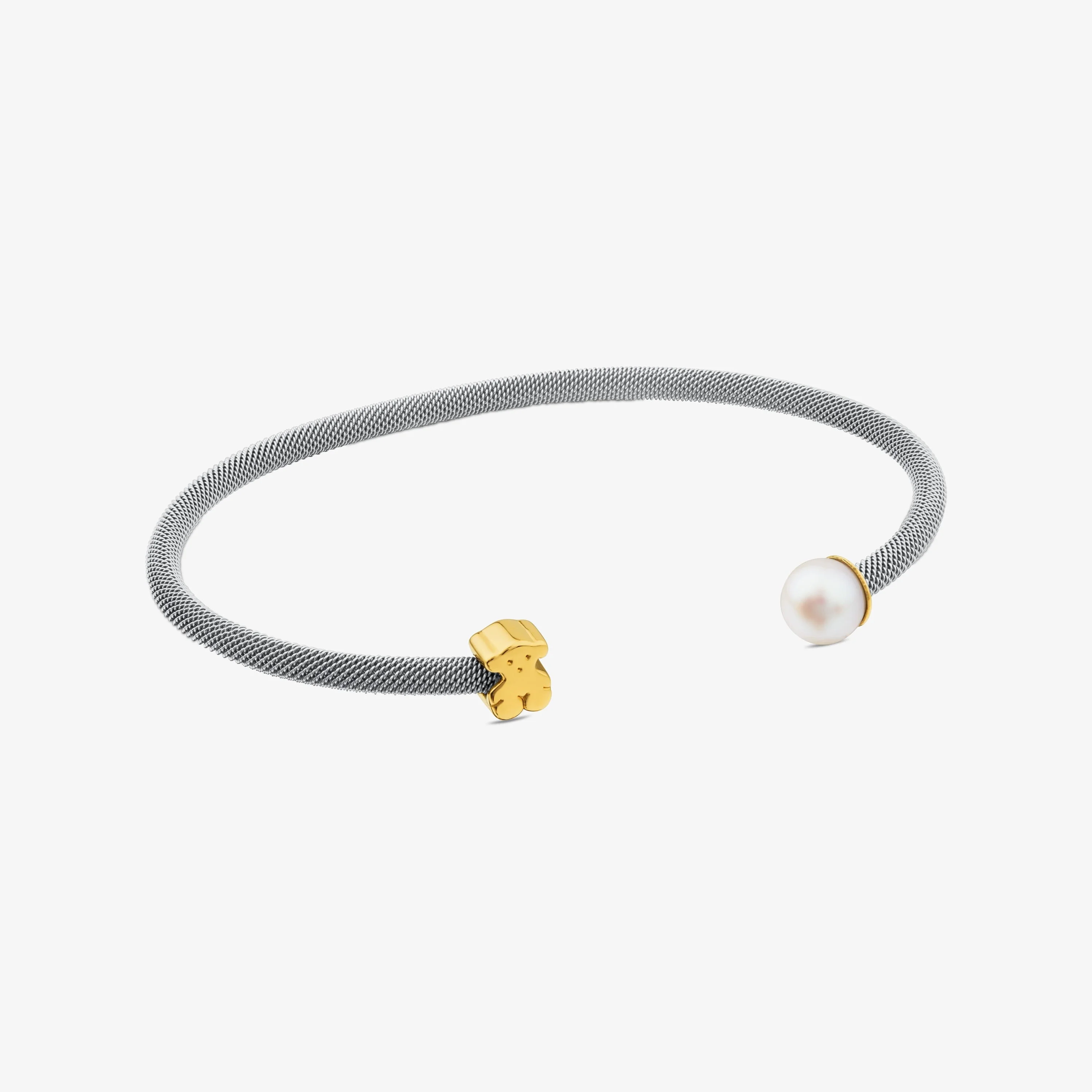 Steel and 18K solid gold TOUS Icon Mesh Bracelet with Pearl and 0,6cm Bear motif - 1