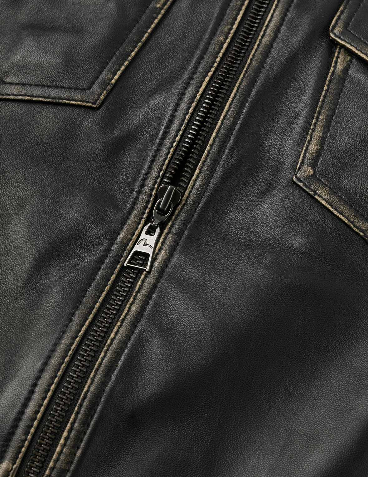 Logo Embossed Cropped Leather Jacket - 12