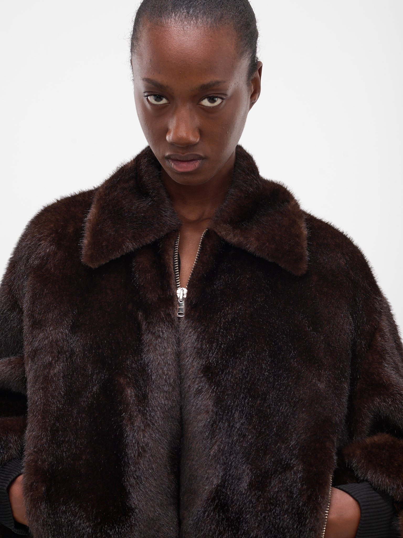 Brown Vegan Fur Bomber Jacket - 4
