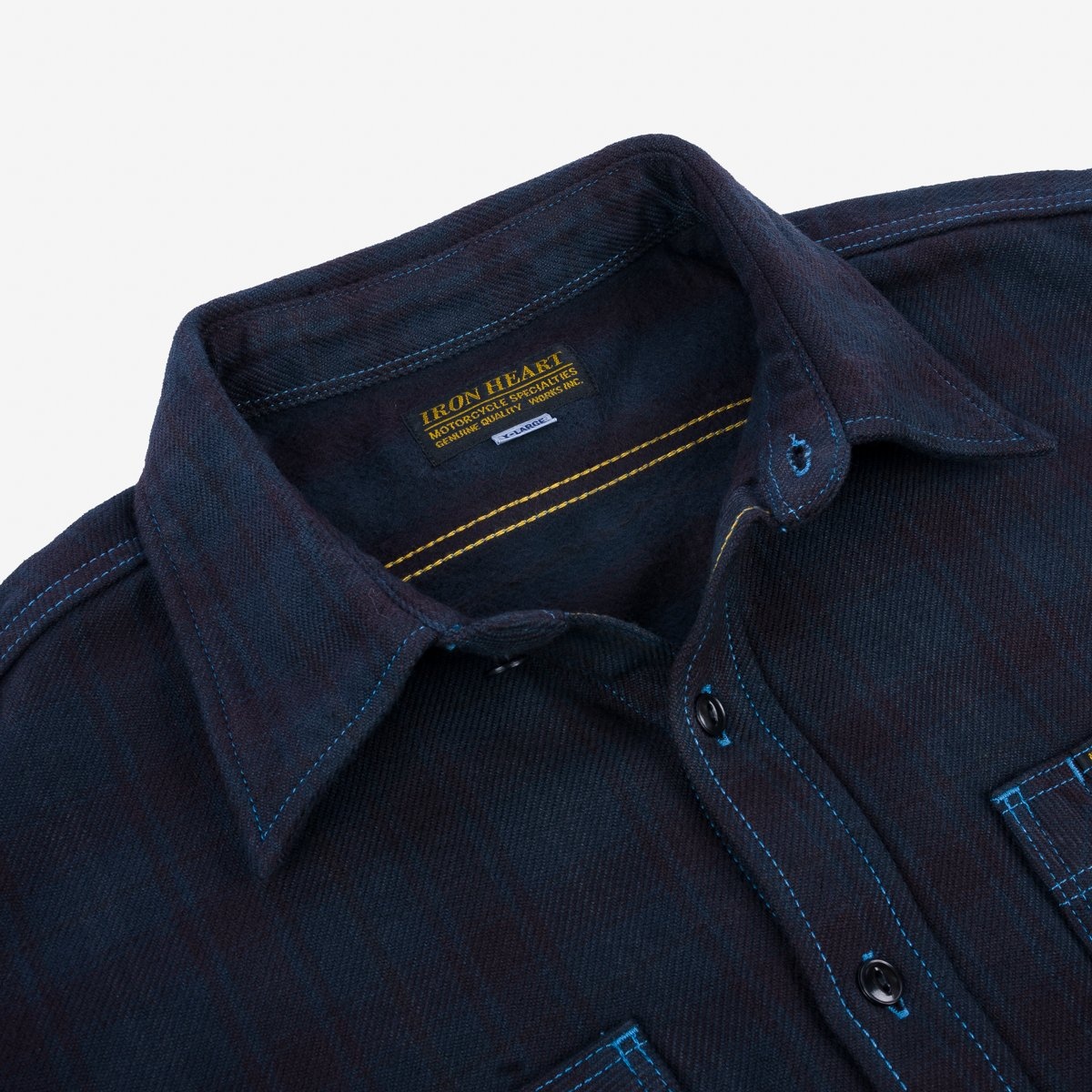 IHSH-339-OD Ultra Heavy Flannel Blanket Check Work Shirt - Sax Blue Overdyed Black - 7