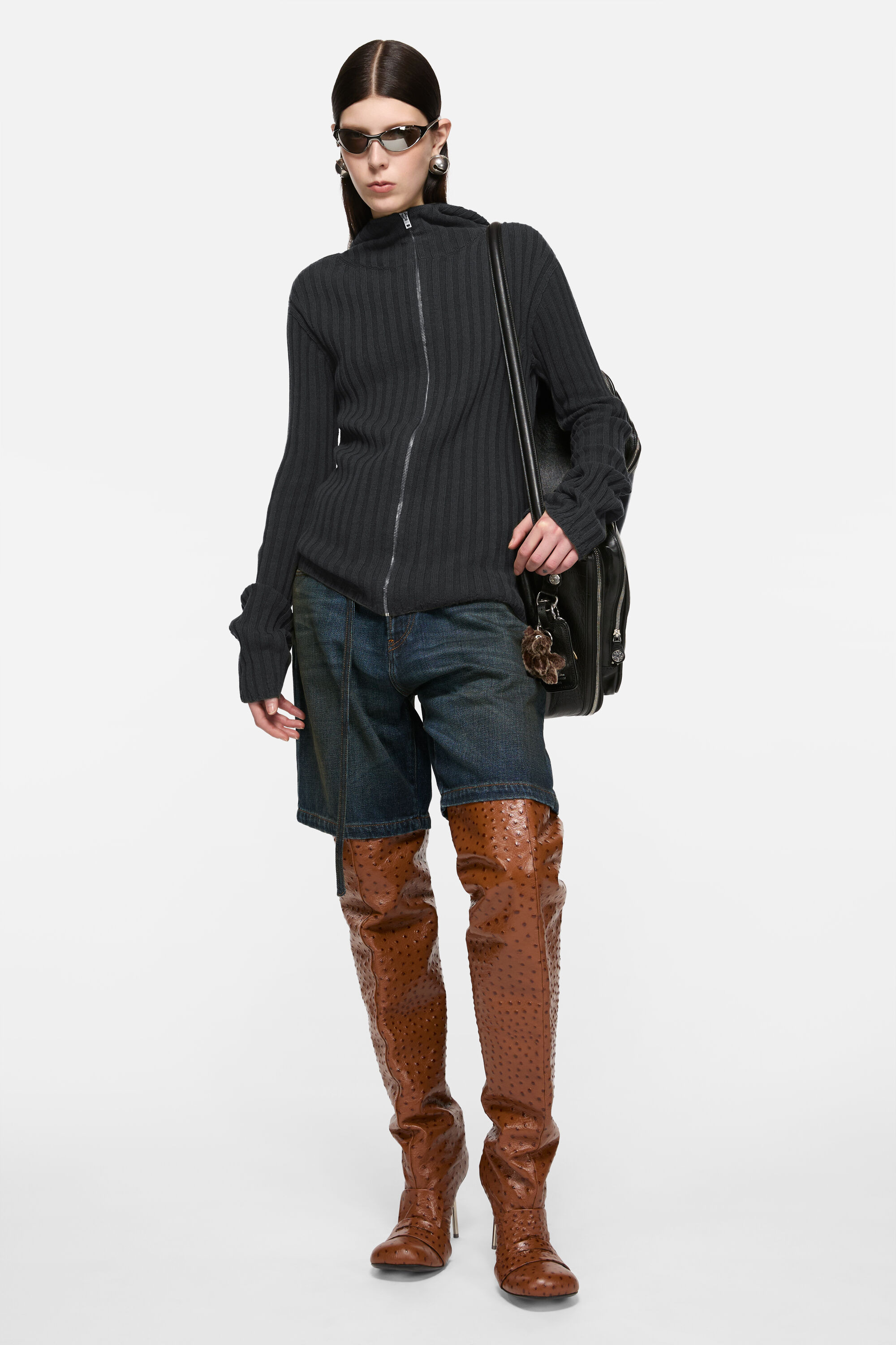 Zip-up hooded cardigan - Dark Grey Melange - 2