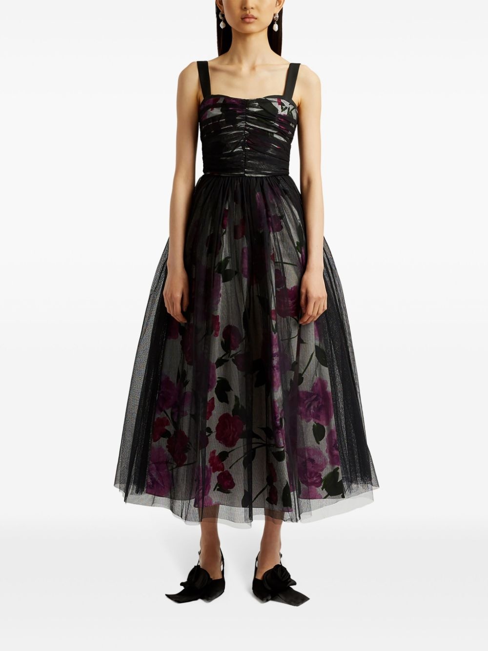 tulle-overlay midi dress - 2