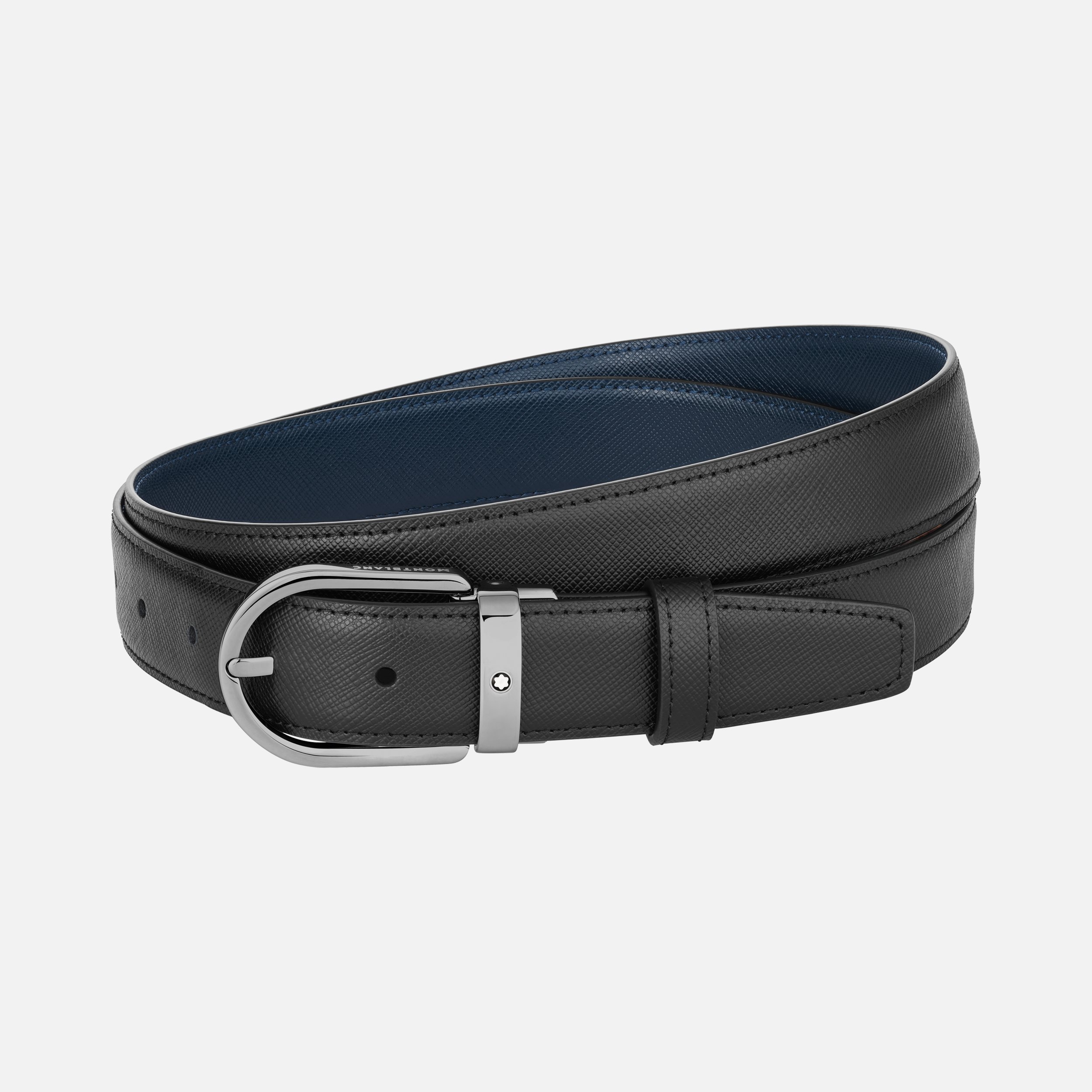 Horseshoe buckle black/blue 30 mm reversible leather belt - 1
