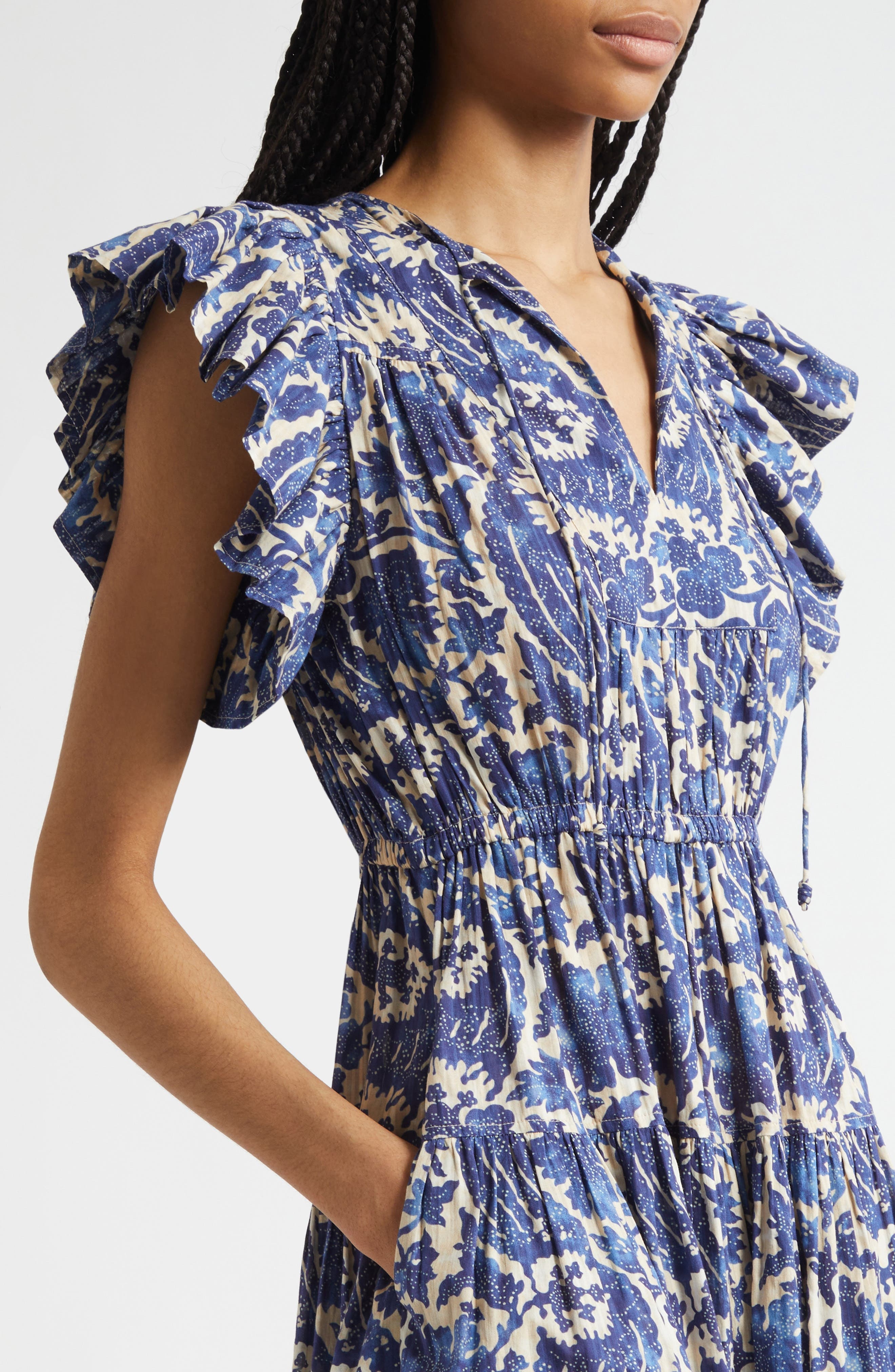 Ulla Johnson Kairi Flutter Sleeve Midi Dress in Ocean at Nordstrom - 4