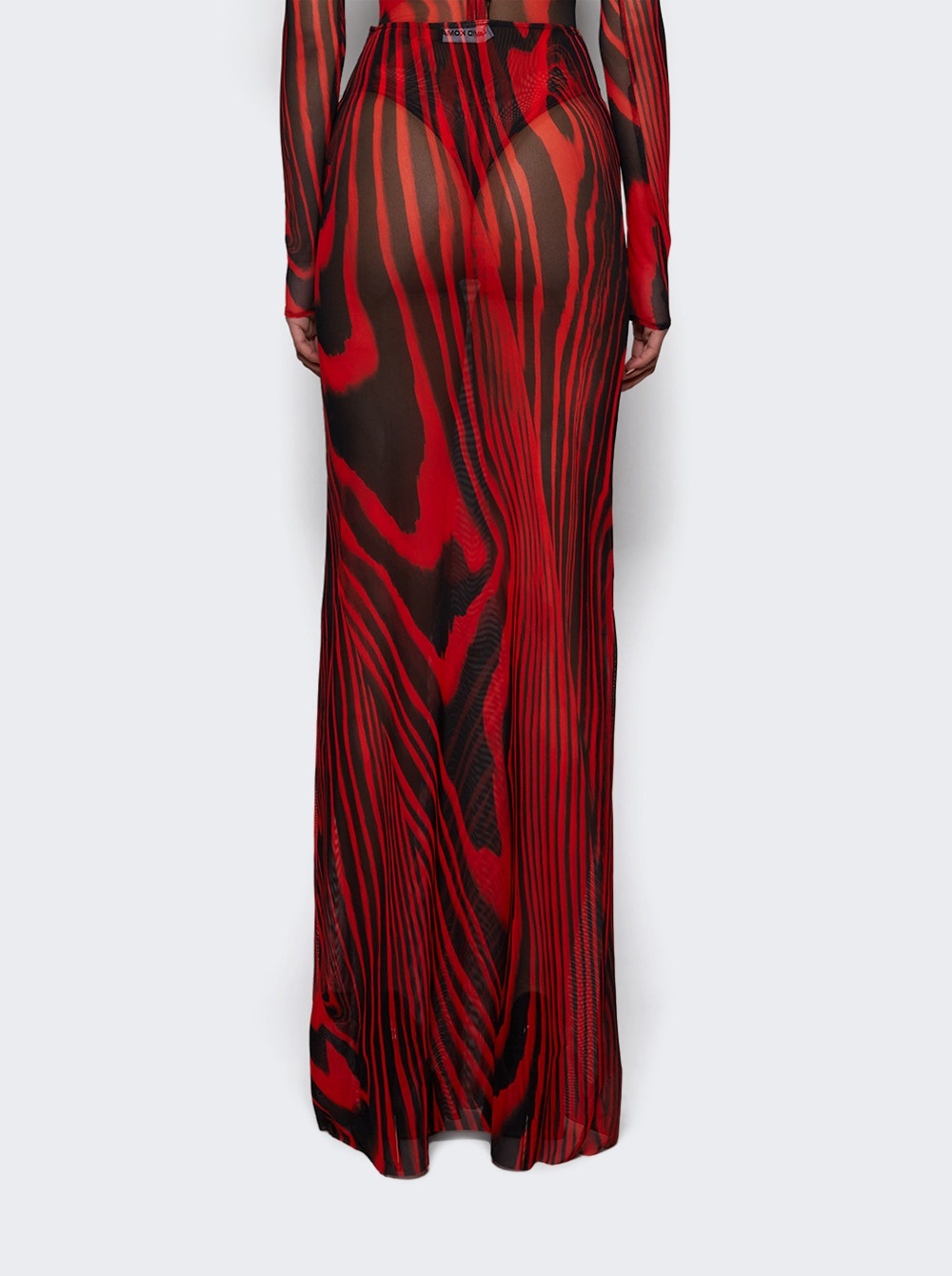 Printed Mesh Maxi Skirt Red And Black - 4