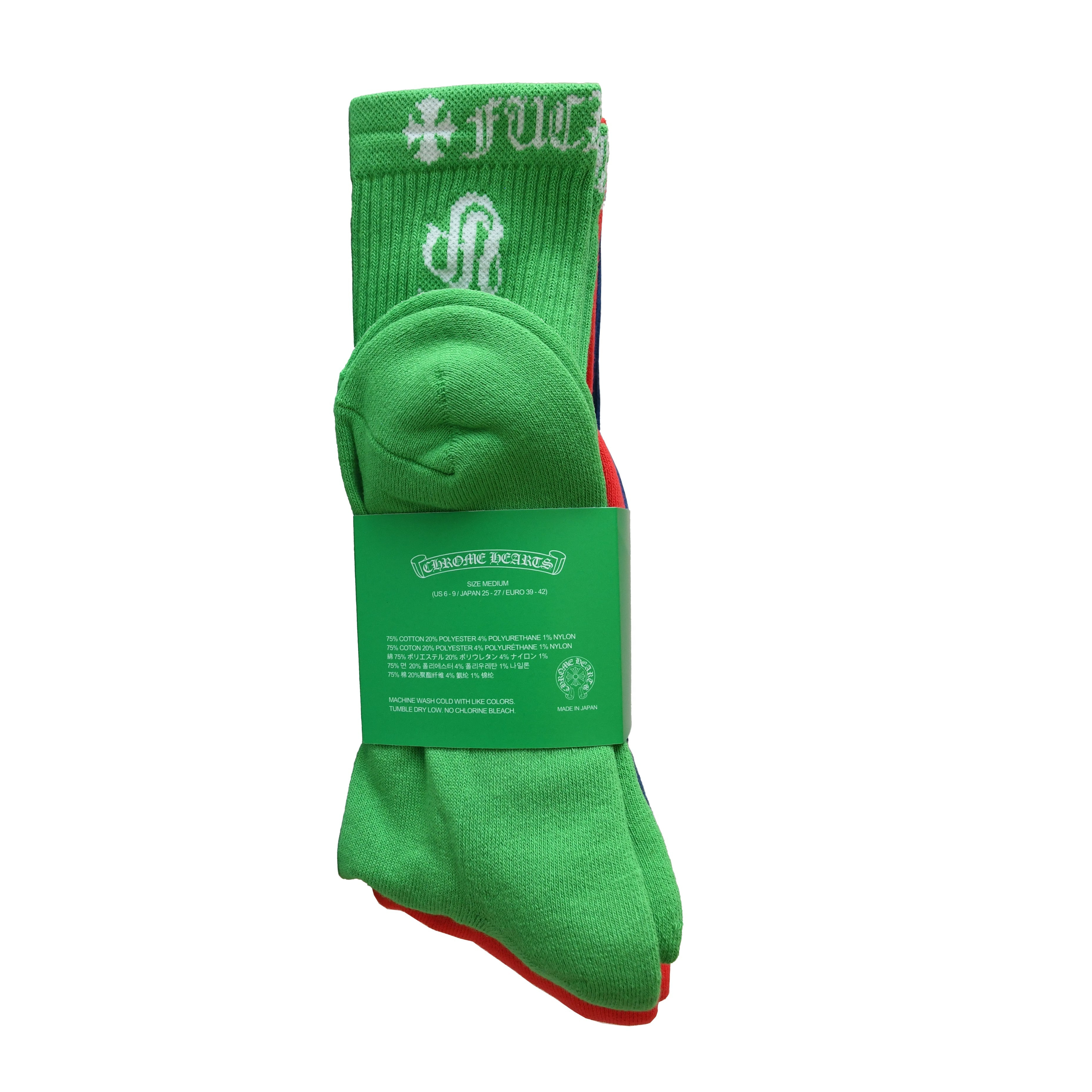 Chrome Hearts CH Socks 3-Pack Set Blue Red Green - 2