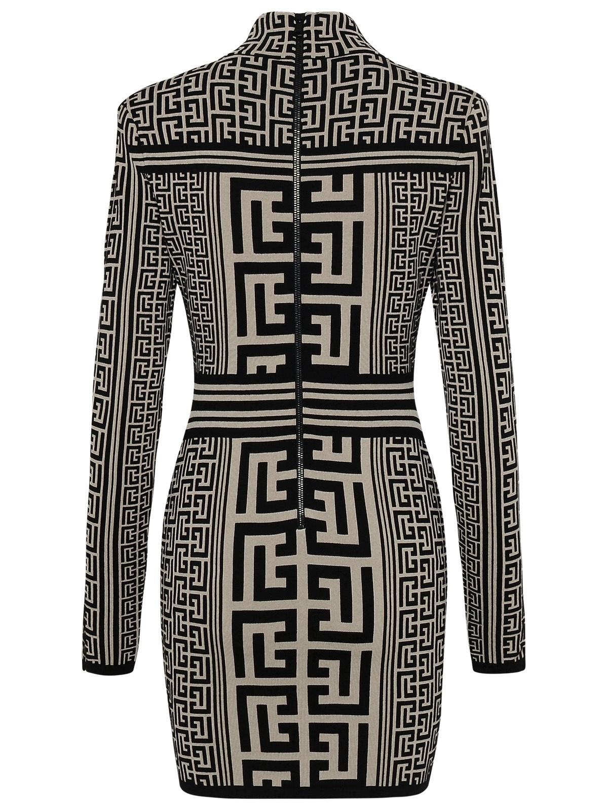 Balmain Monogram Two Tone Wool Blend Dress - 3