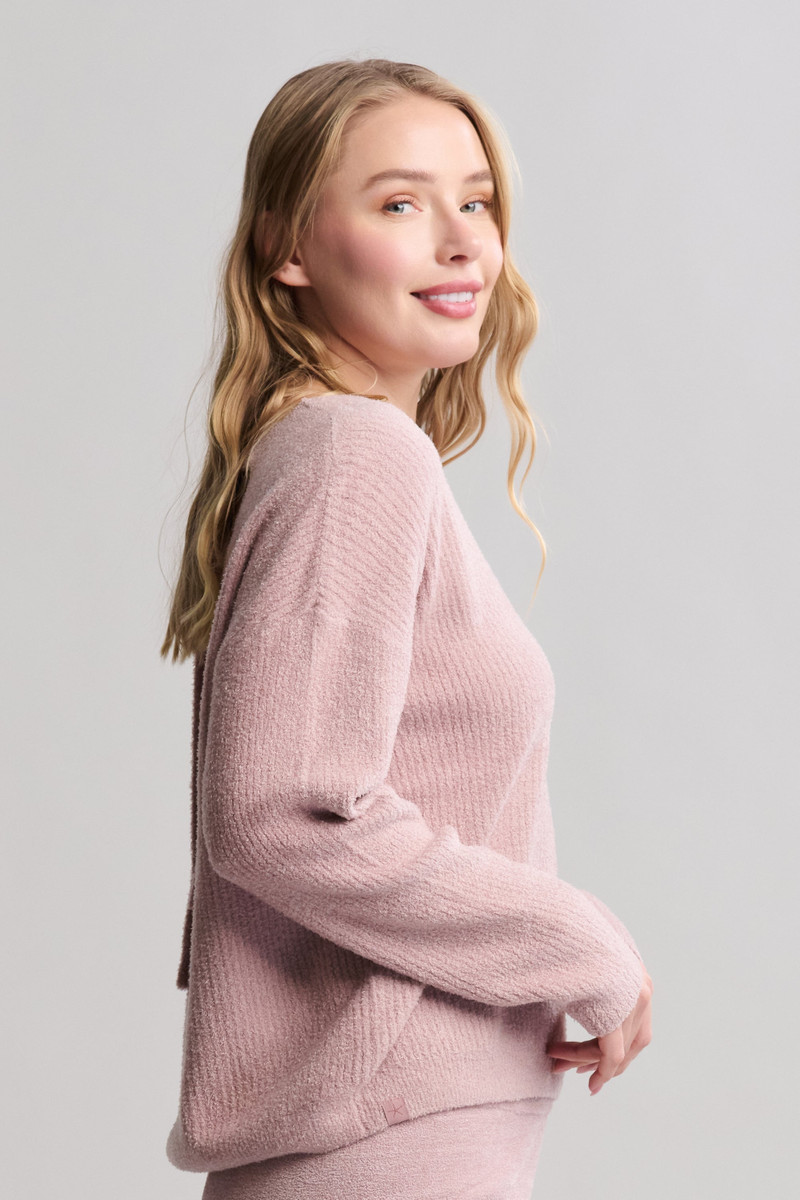 Barefoot Dreams CozyChic Lite® Ribbed V Pullover With Back Tie outlook
