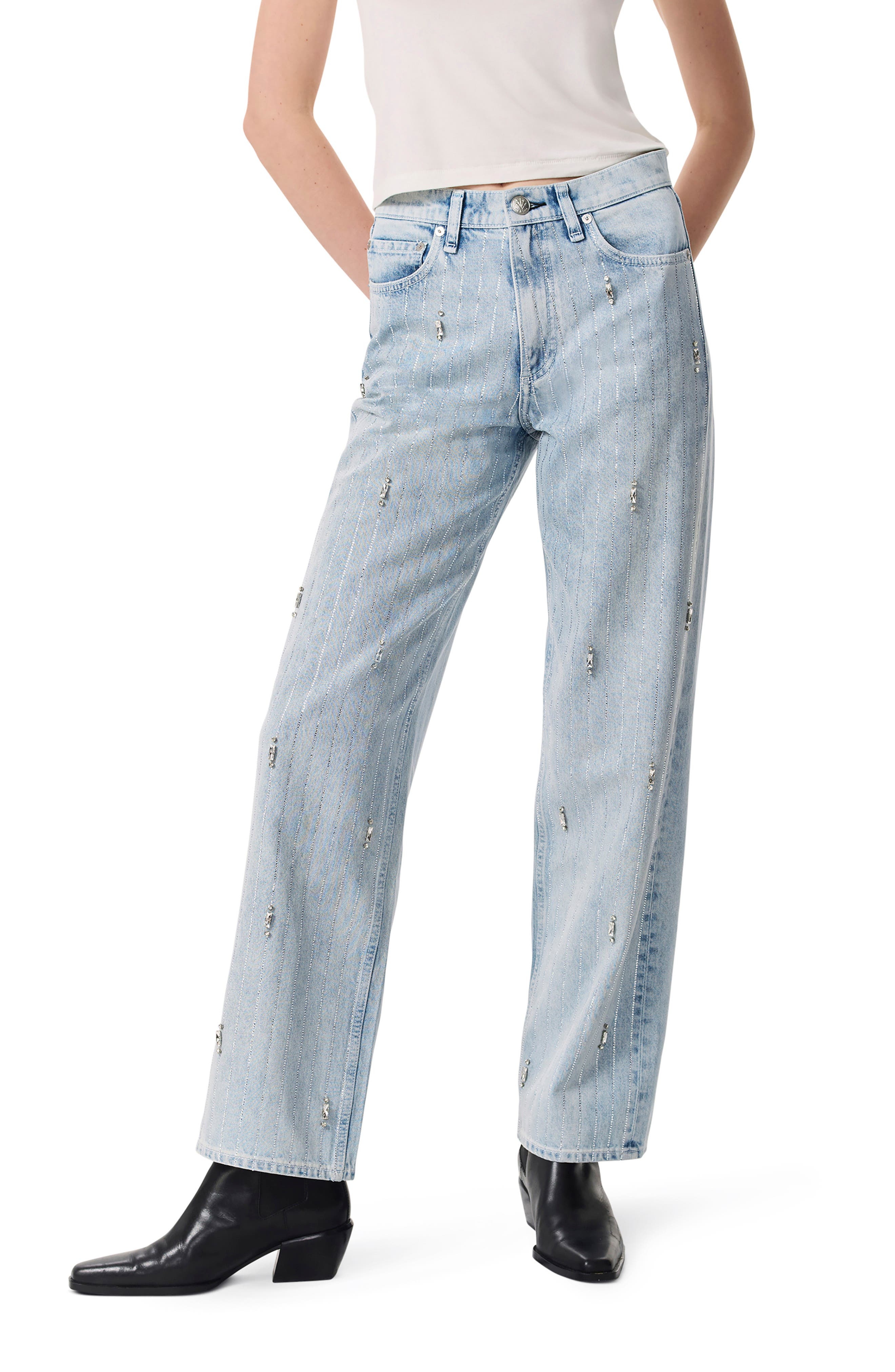 rag & bone Rhinestone High Waist Straight Leg Jeans in Aljwl at Nordstrom - 1