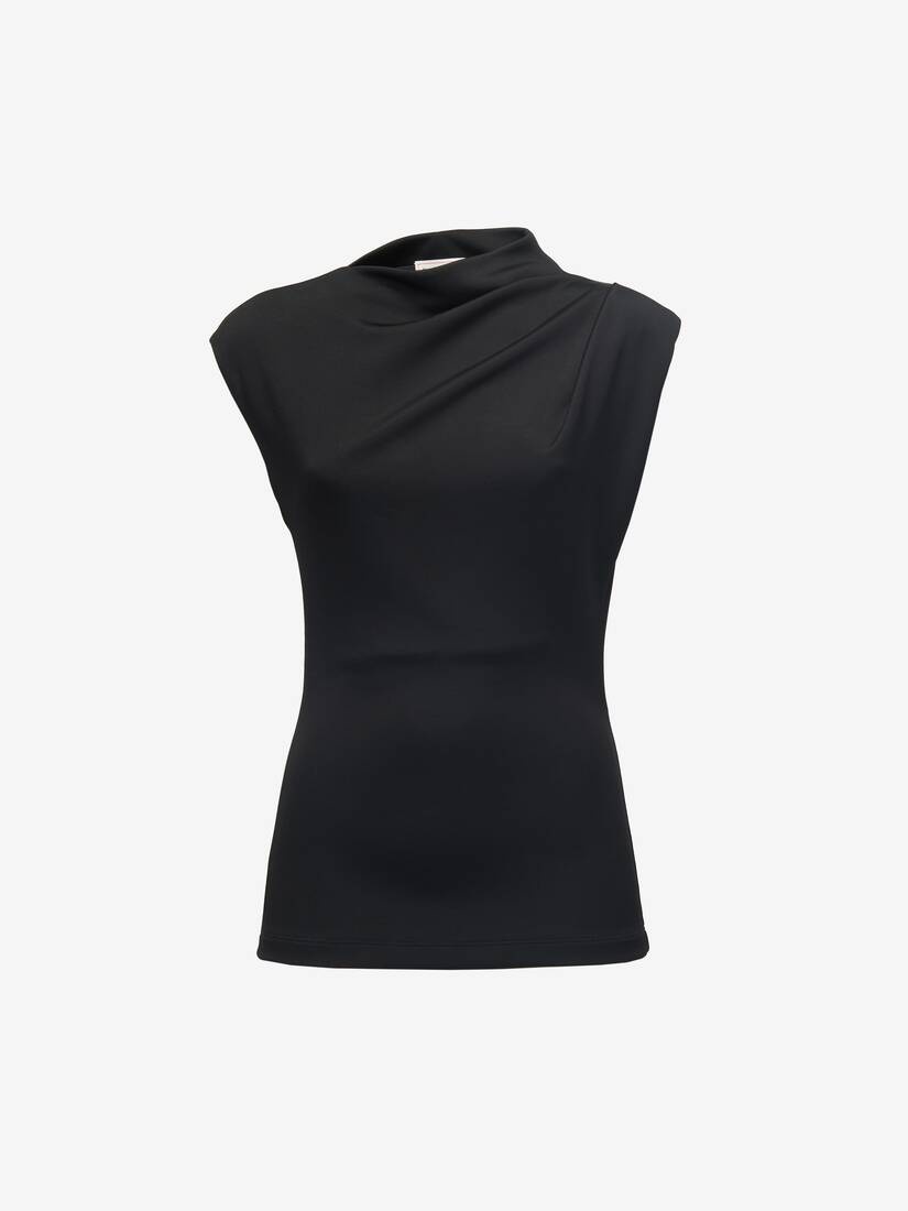 Women's Asymmetric Draped Top in Black - 2