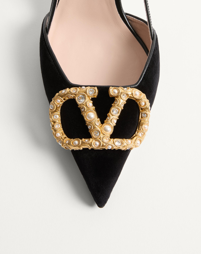 Valentino VLOGO SIGNATURE SLINGBACK PUMPS IN VELVET WITH JEWEL LOGO 80MM outlook